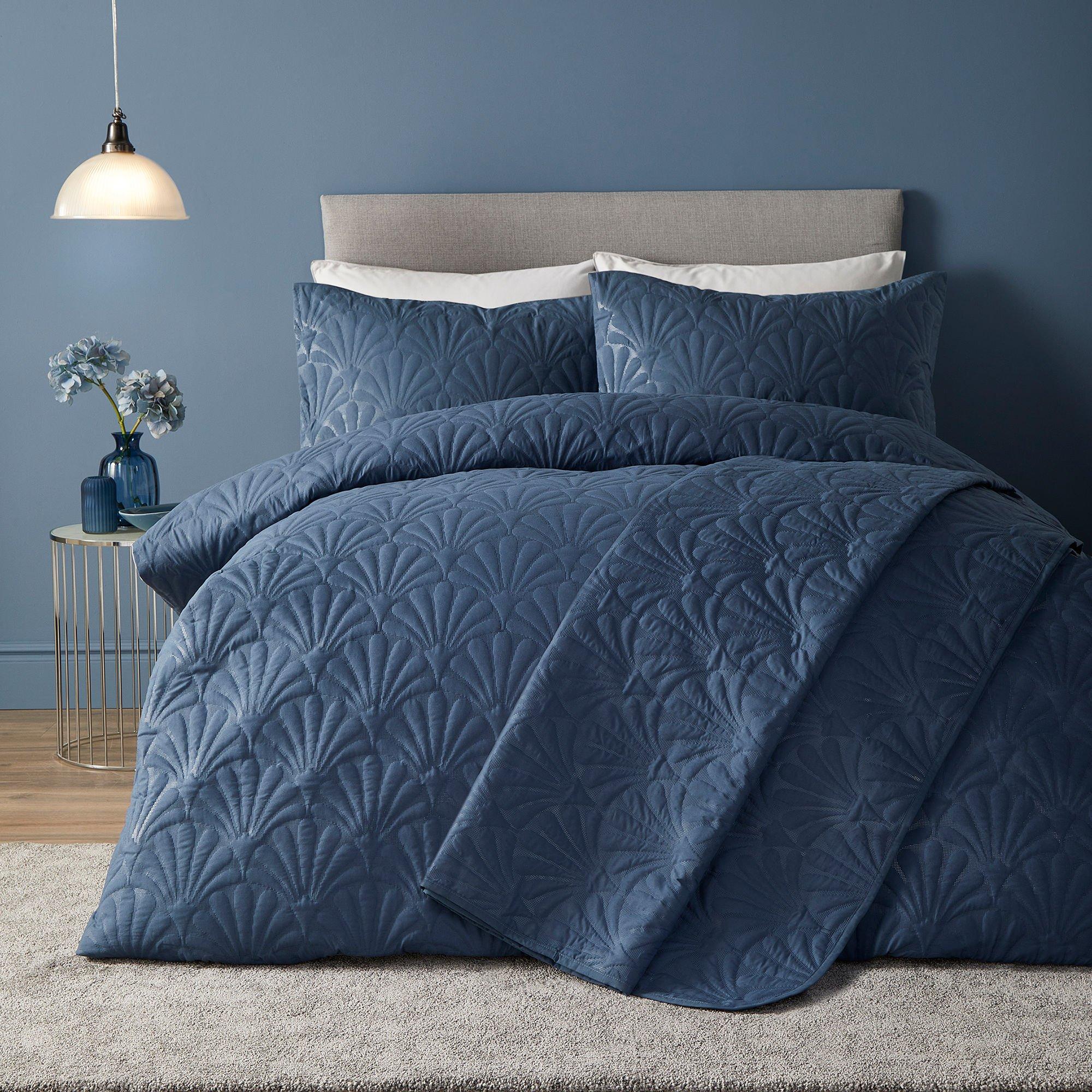 Dark Blue - Serene Home - Cavali Pinsonic Patterned Bedspread - Dark Blue - 2
