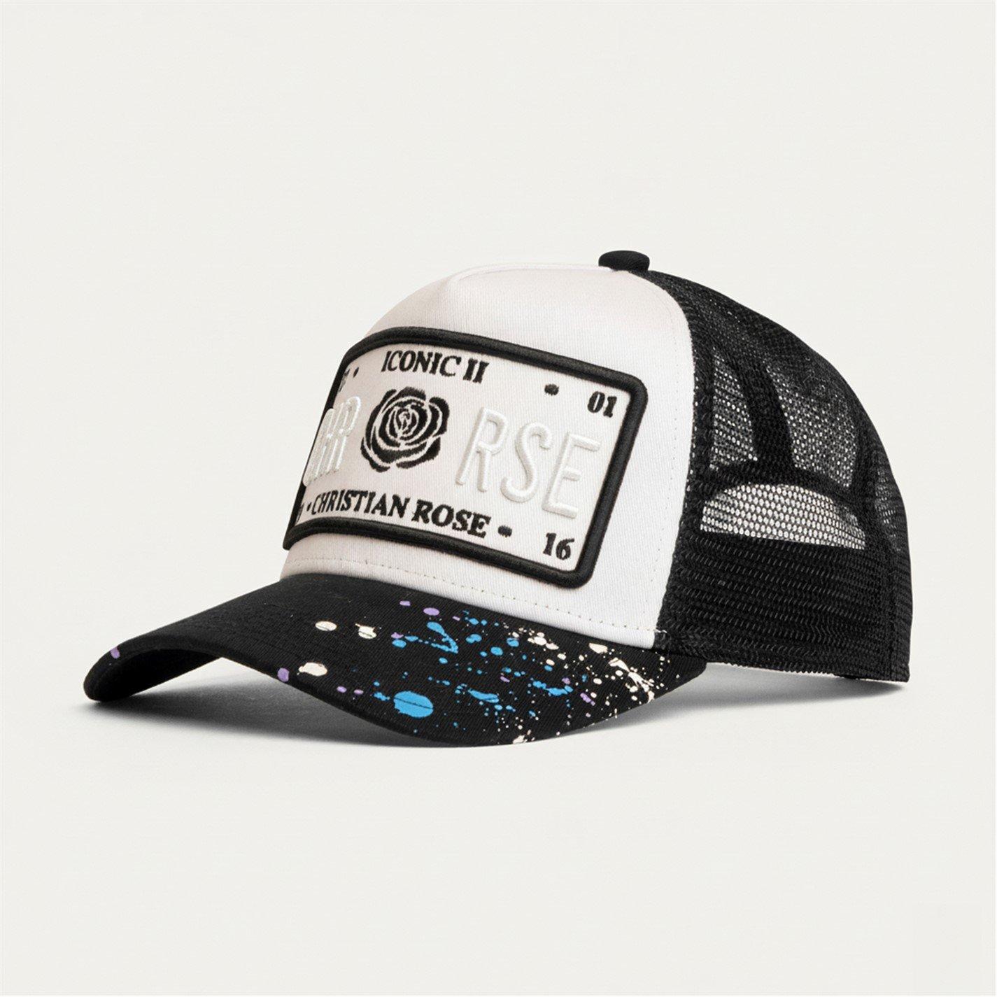 Christian Rose Iconic II Paint Splat Visor Trucker Cap - Wht/Blk/Wht
