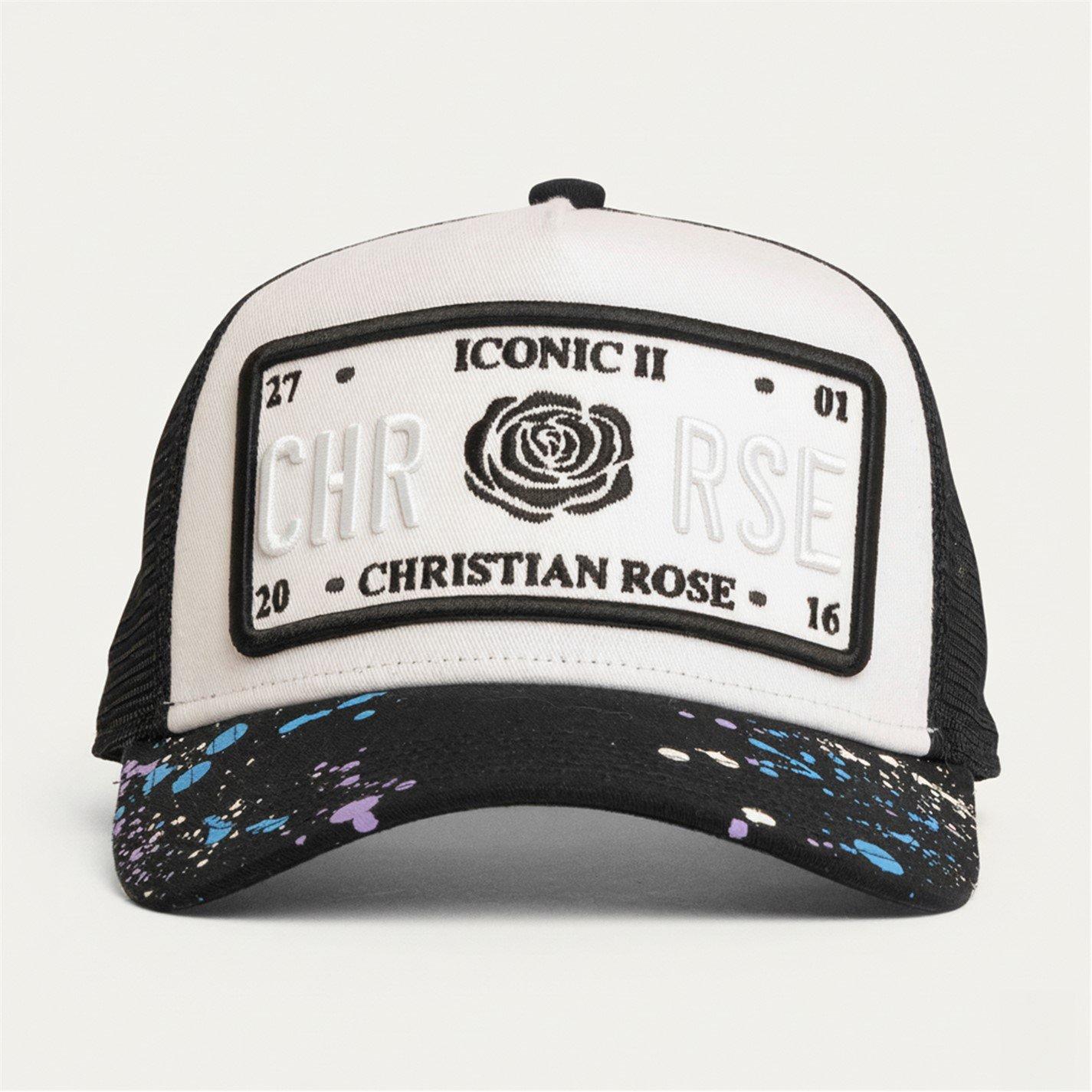 Wht/Blk/Wht - Christian Rose - Iconic II Paint Splat Visor Trucker Cap - 2