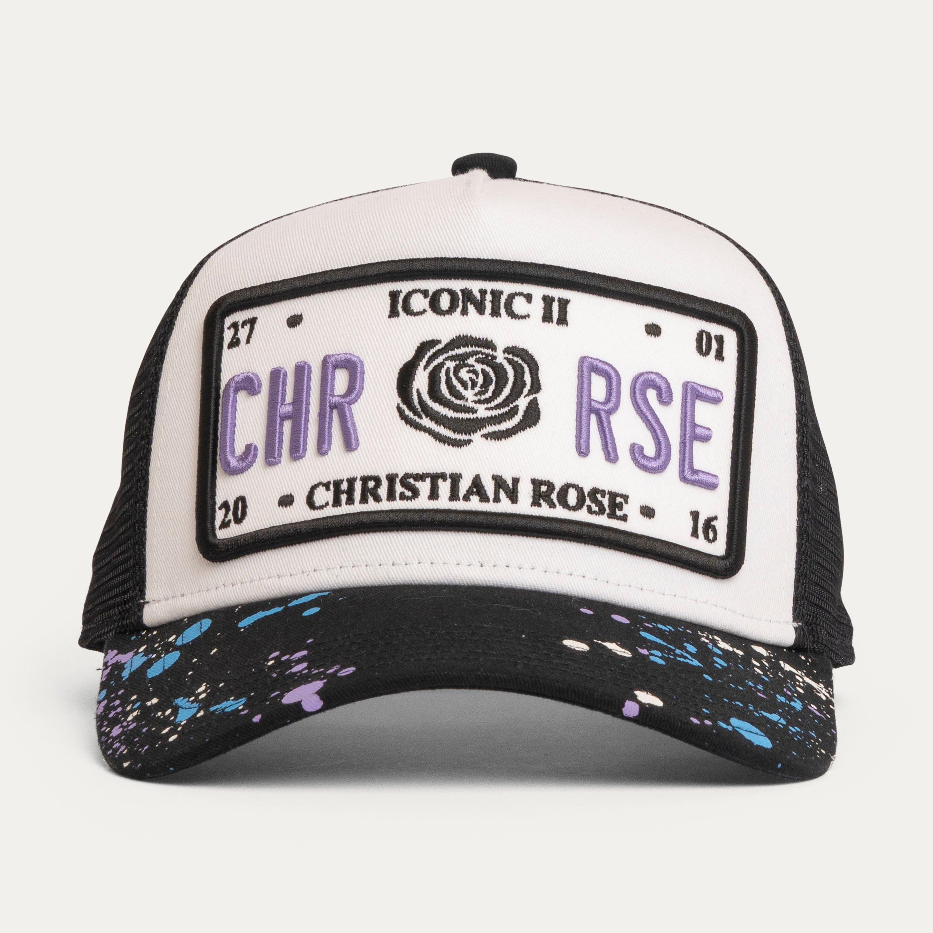 Purple/Blk/Wht - Christian Rose - Iconic II Paint Splat Visor Trucker Cap - 2