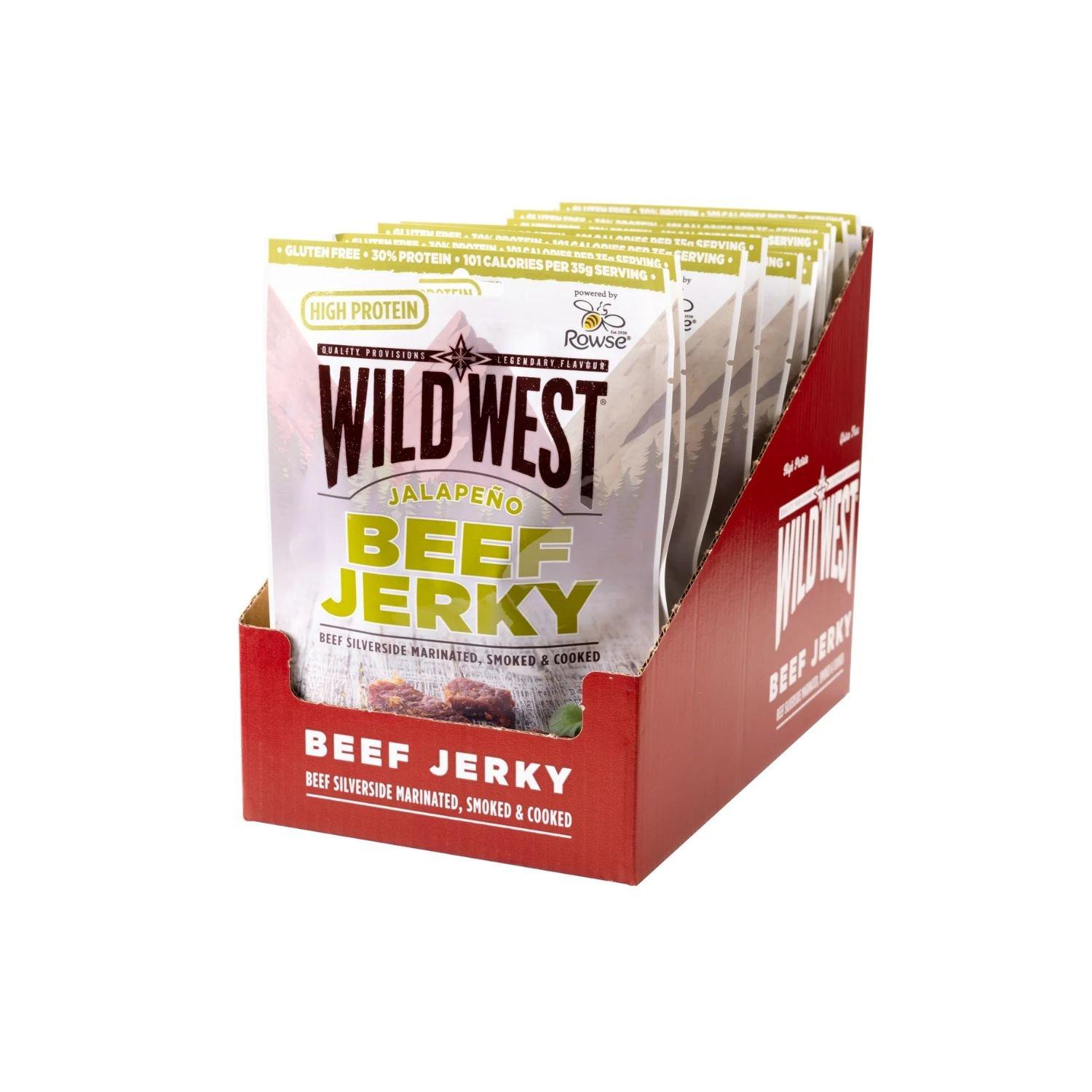 Wild West Jerky  Wild West Beef Jerky (12 X 25G Packs) - Jalapeno Jerky - Box of 12