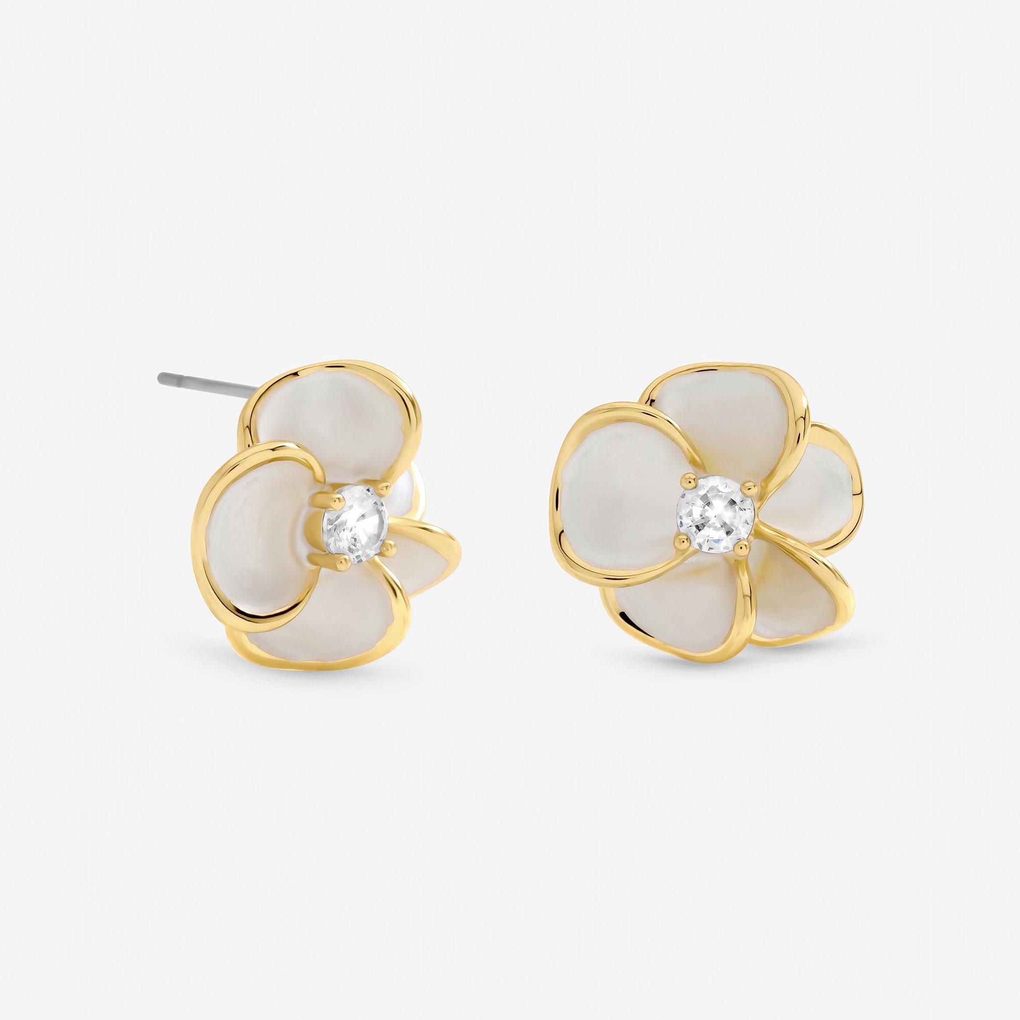 Gold - Jon Richard - Gold Plated and Enamel Floral Stud Earrings