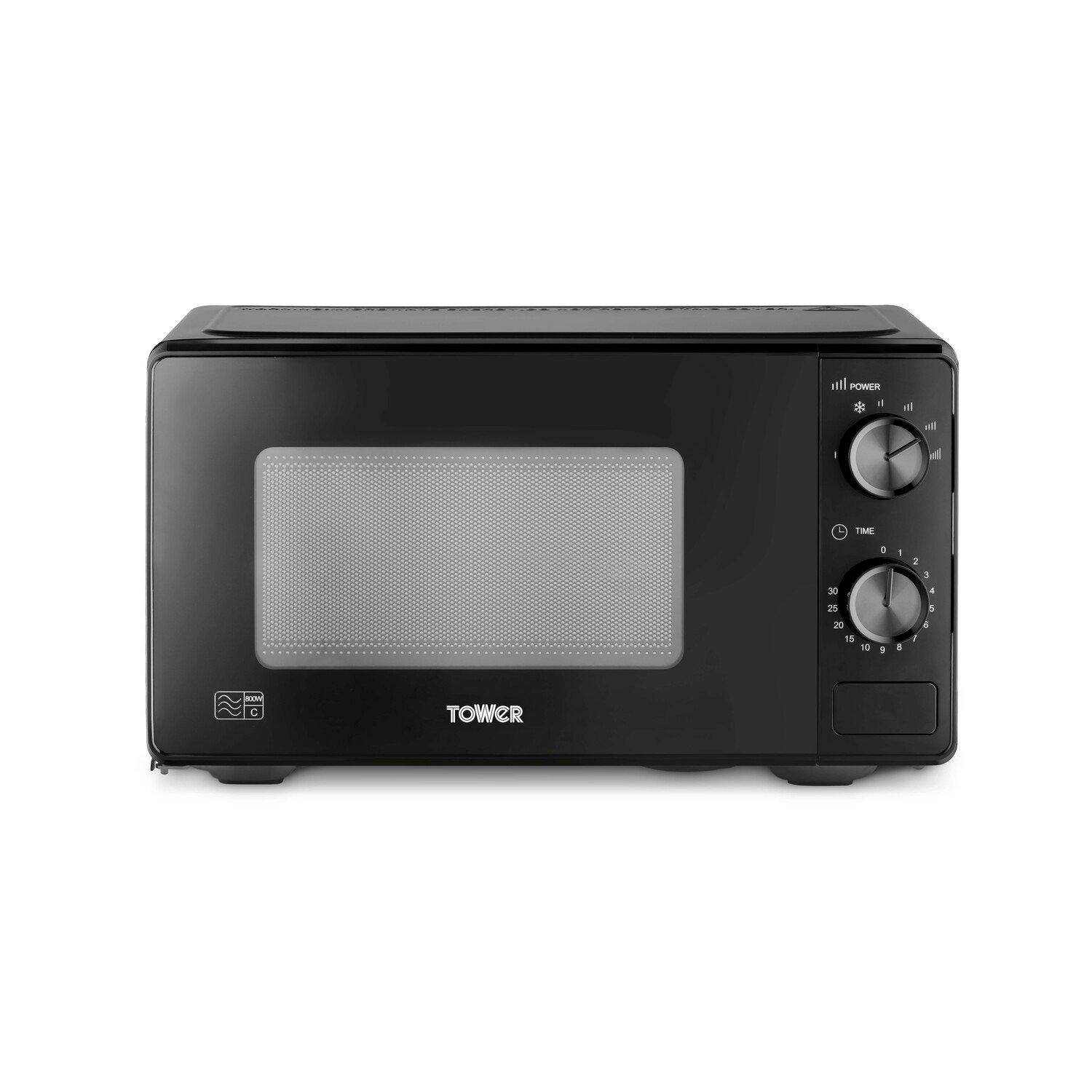 Black - Tower - 20L 800W Microwave Manual Solo Black - 2