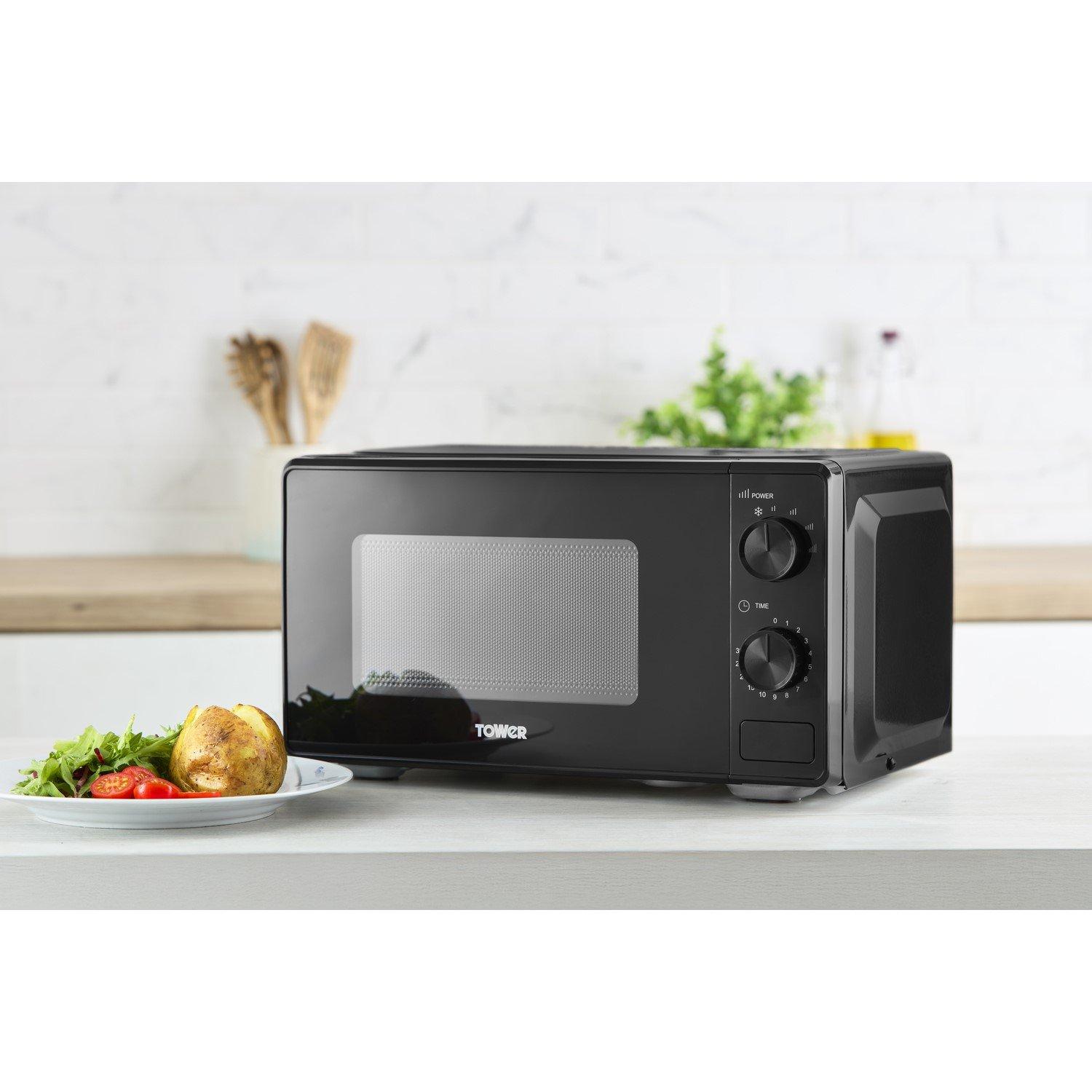 Black - Tower - 20L 800W Microwave Manual Solo Black - 9