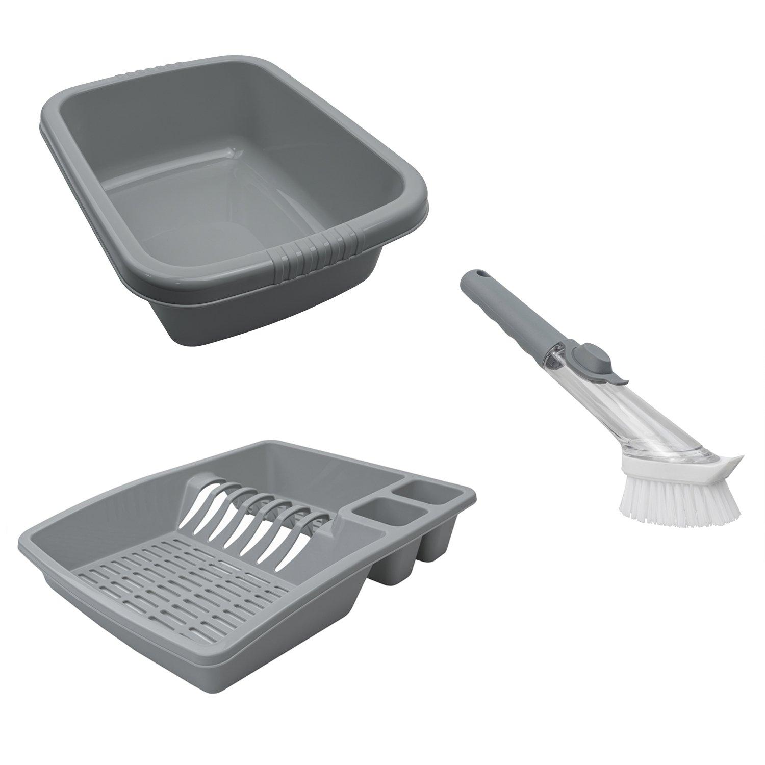 Grey - JVL - JVL Plastic Dish Drainer Washing Up Bowl and Soap - 1
