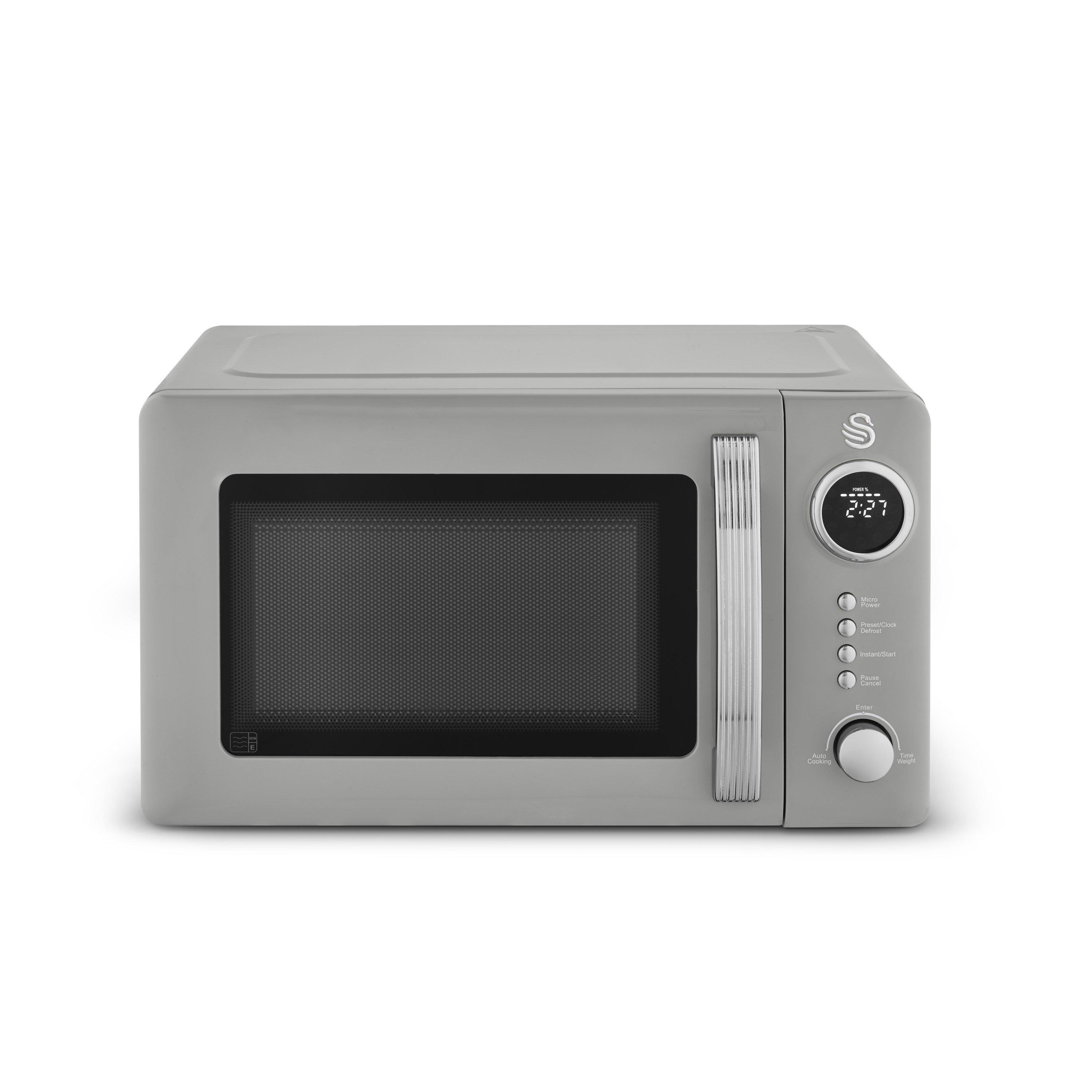 Grey - Swan - Retro Revive 20L 800W Microwave Grey with Chrome T - 1