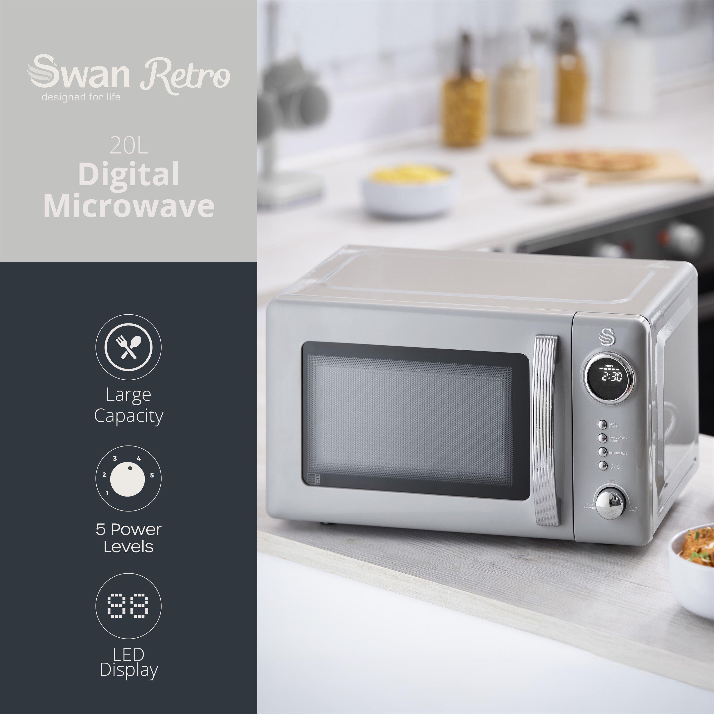 Grey - Swan - Retro Revive 20L 800W Microwave Grey with Chrome T - 2