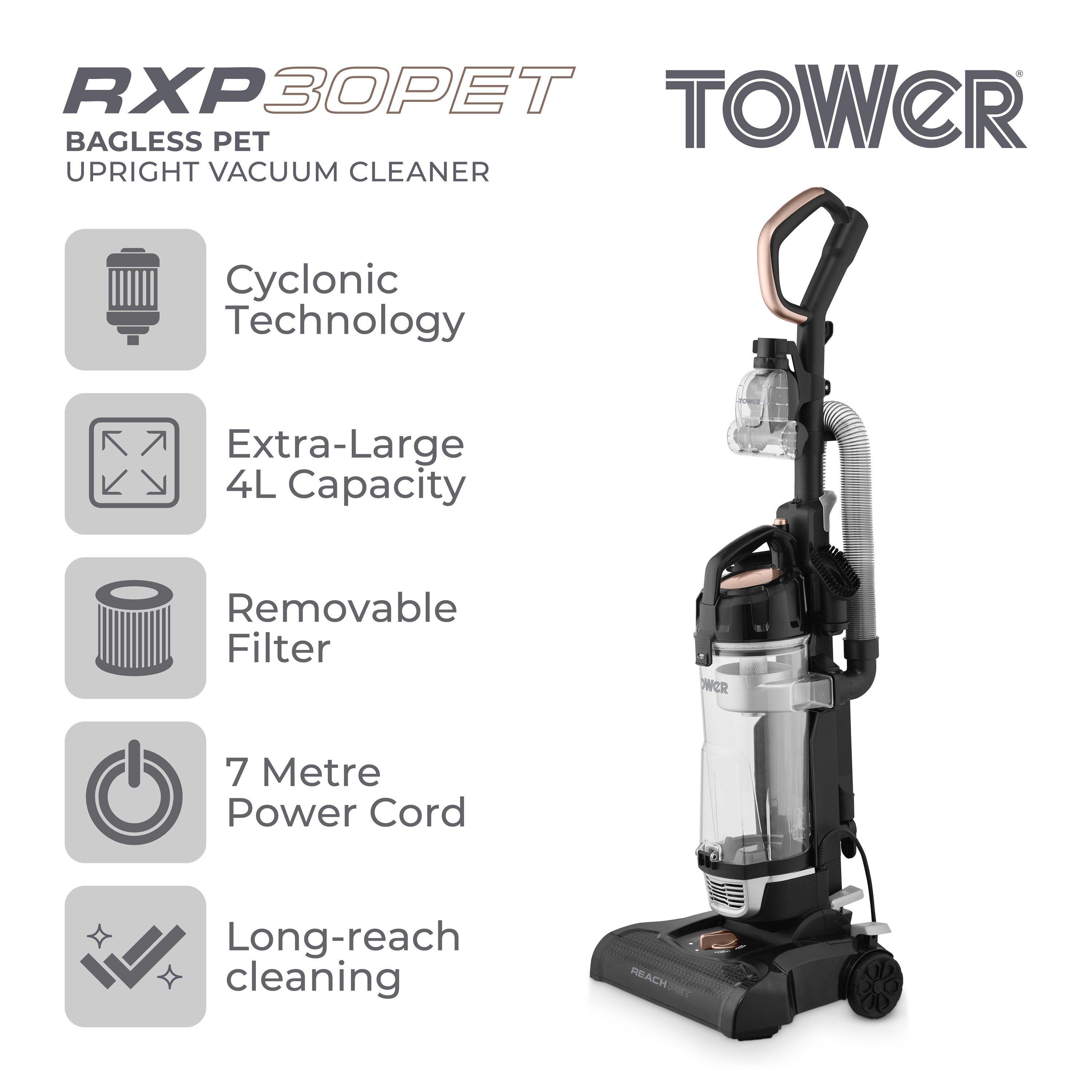 Rose Gold - Tower - Tower RXP30PET Reach Bagless Upright Vacuum Cleaner Cyclonic Technology Blush Gold T108001BLGPET - 2