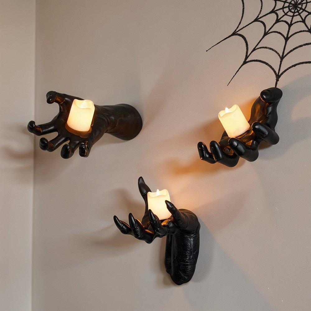 Black - LIFE IDEAS - 3pcs Creepy Reaching Hands with LED Candles - 1