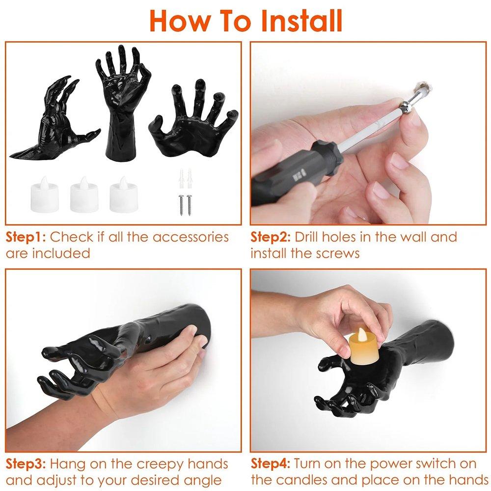 Black - LIFE IDEAS - 3pcs Creepy Reaching Hands with LED Candles - 10