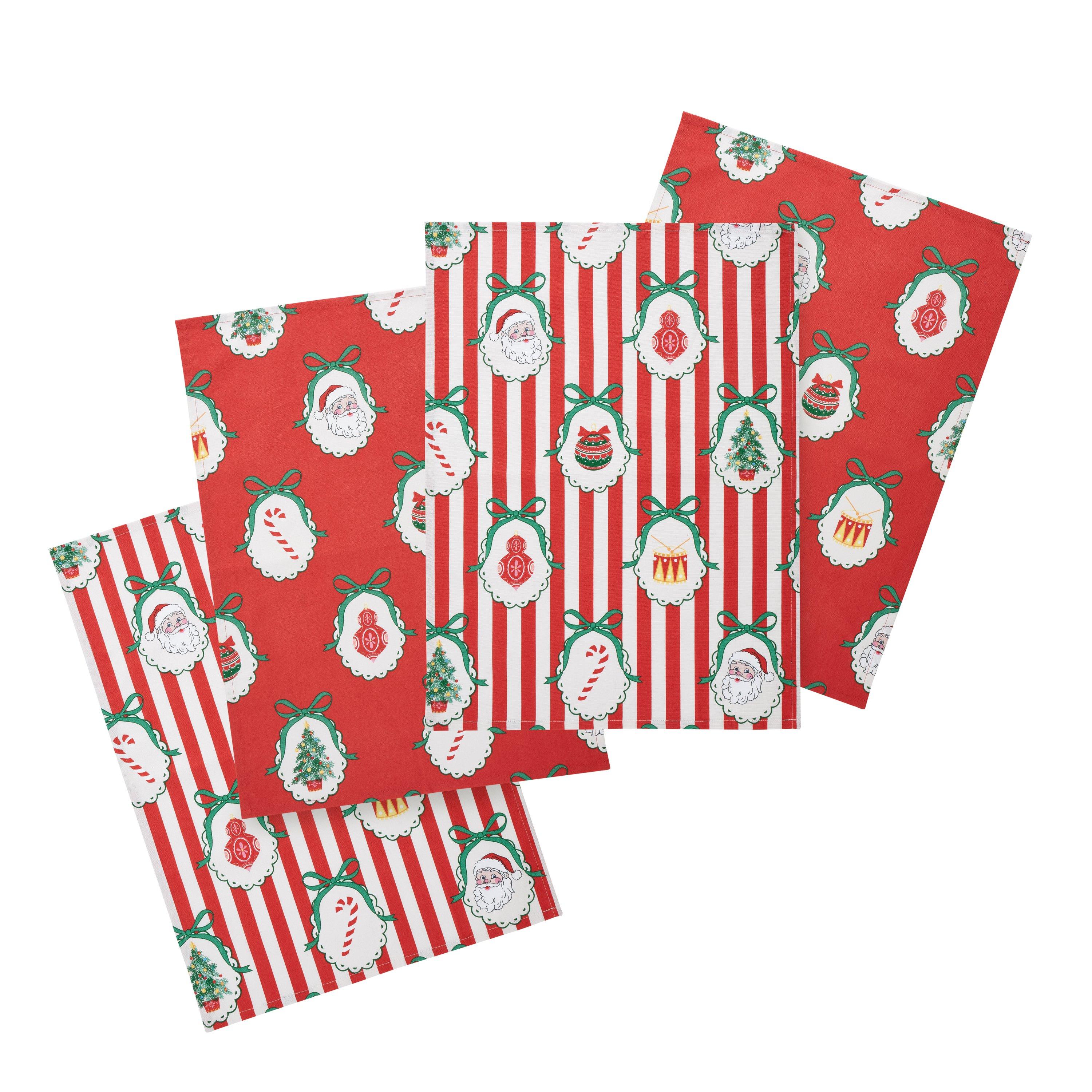 Red - Catherine Lansfield - Christmas Vintage Stripe Tea Towel Pack of 4 - 3