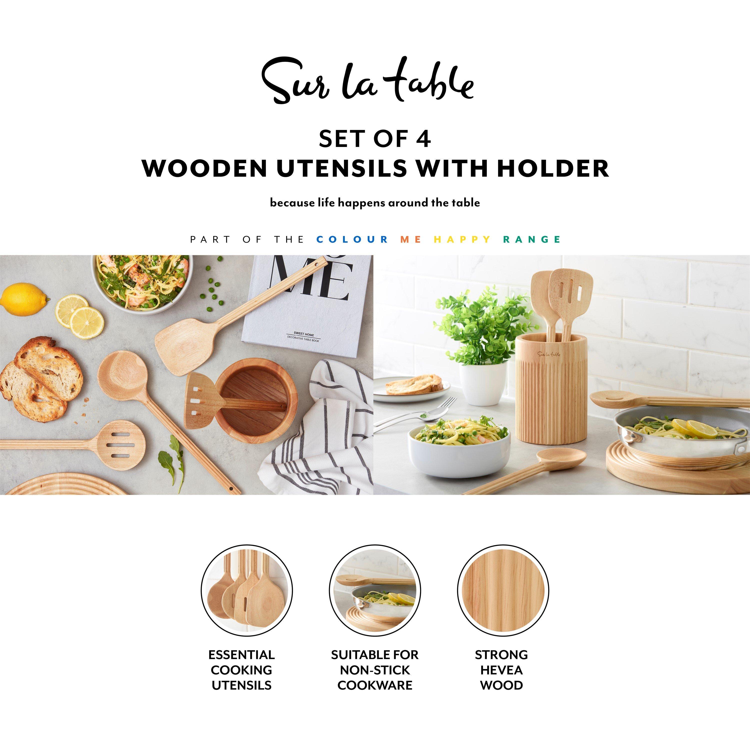 Natural Wood - SURLATABLE - Set of 4 Wooden Utensils with Holder - 2