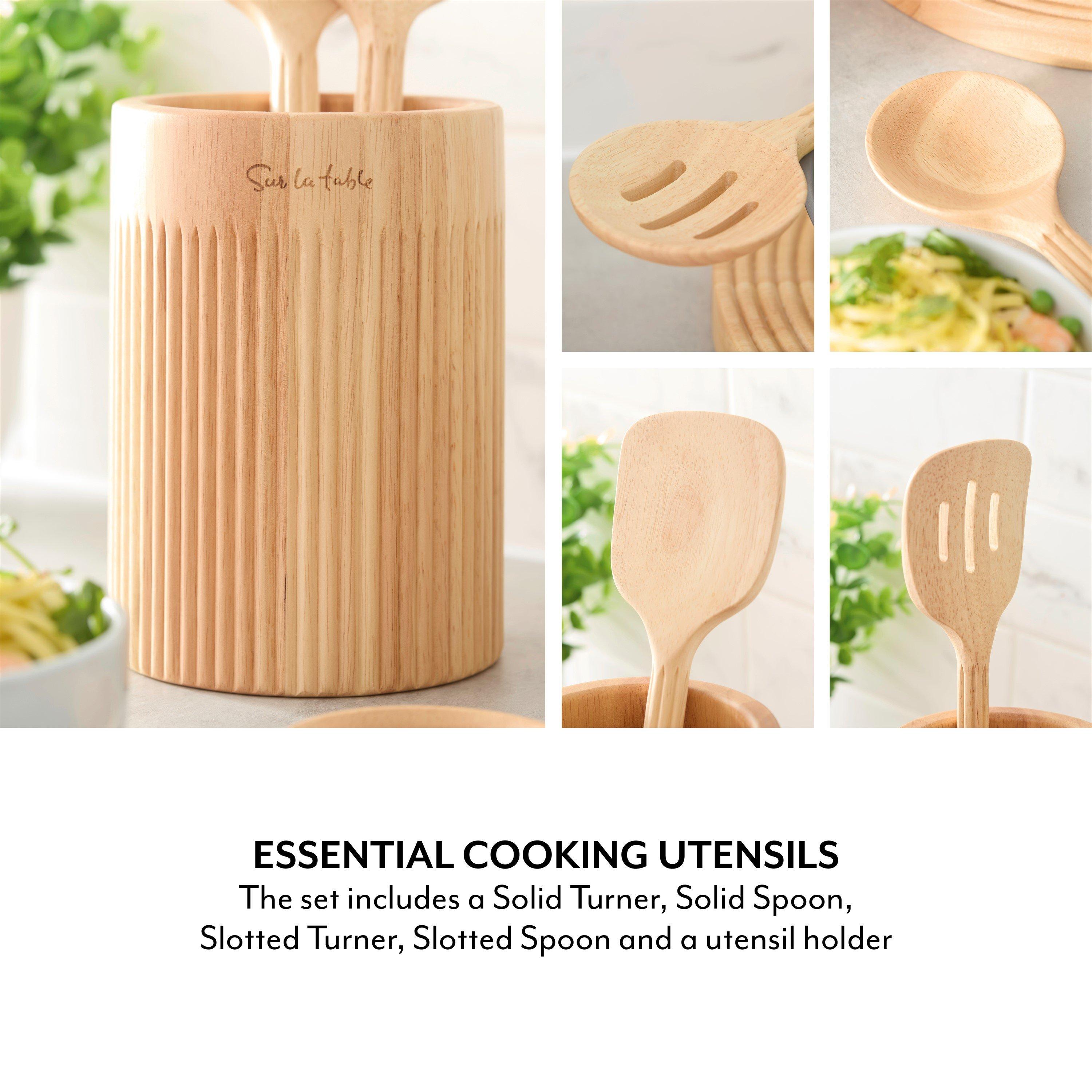 Natural Wood - SURLATABLE - Set of 4 Wooden Utensils with Holder - 3