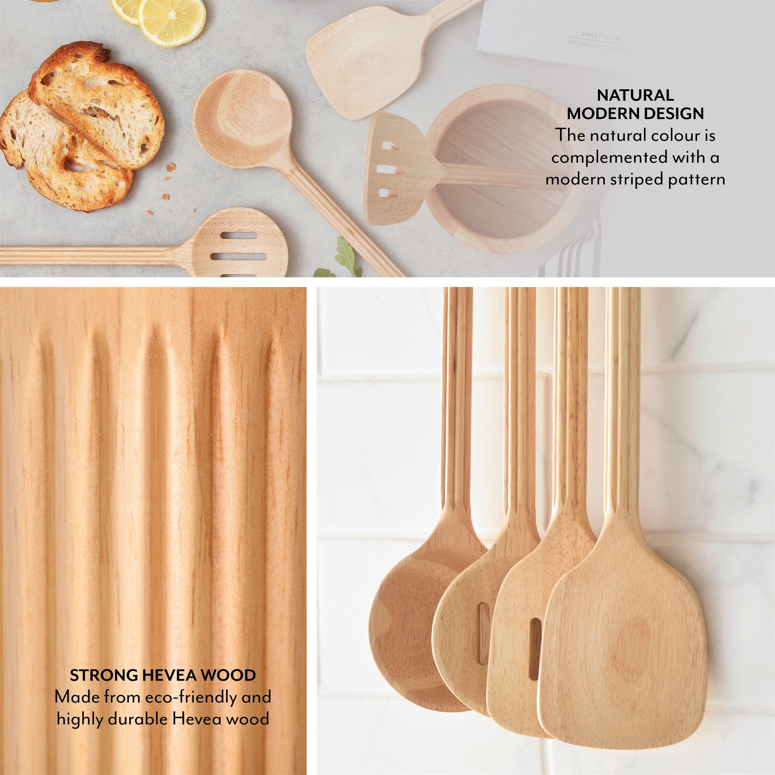 Natural Wood - SURLATABLE - Set of 4 Wooden Utensils with Holder - 4