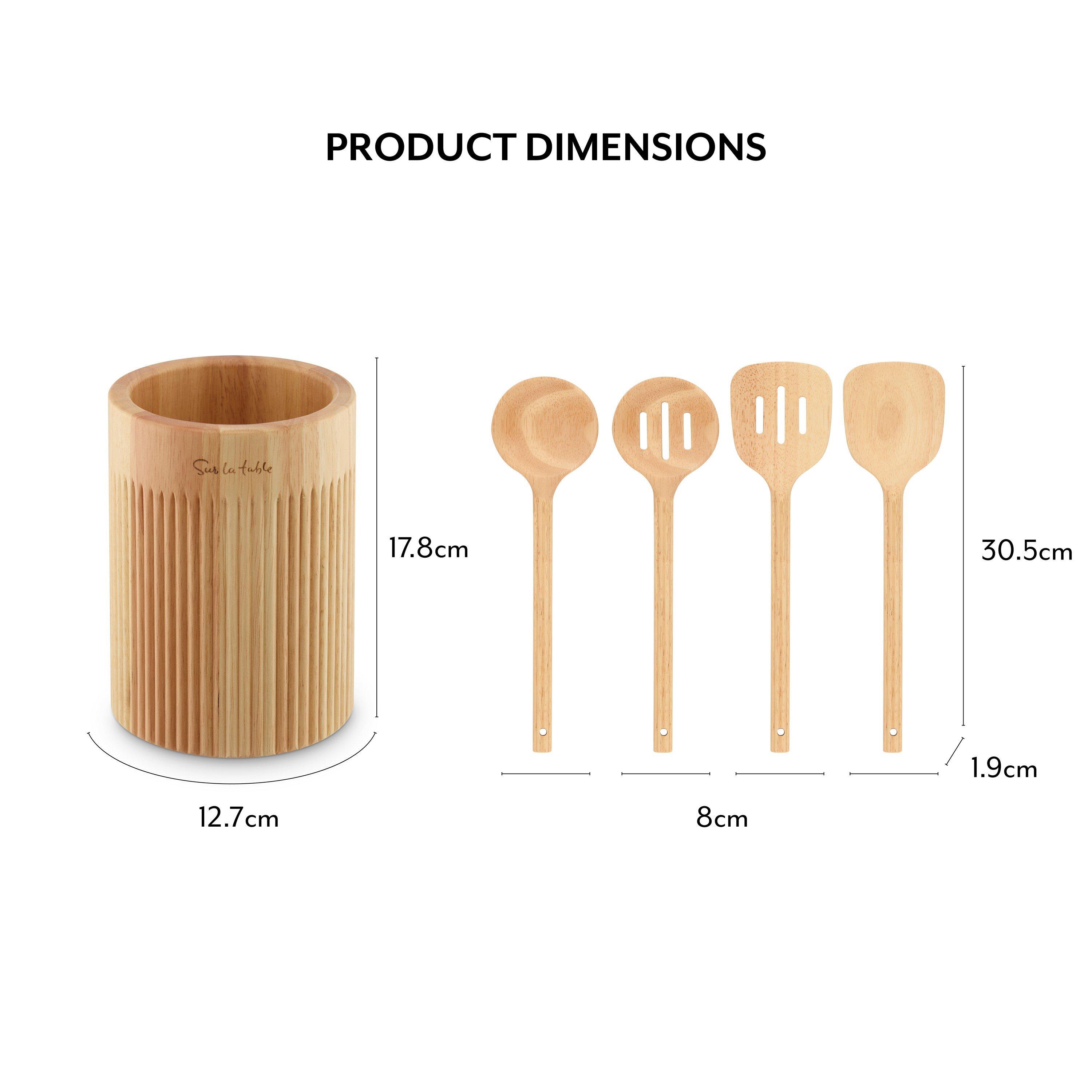 Natural Wood - SURLATABLE - Set of 4 Wooden Utensils with Holder - 6