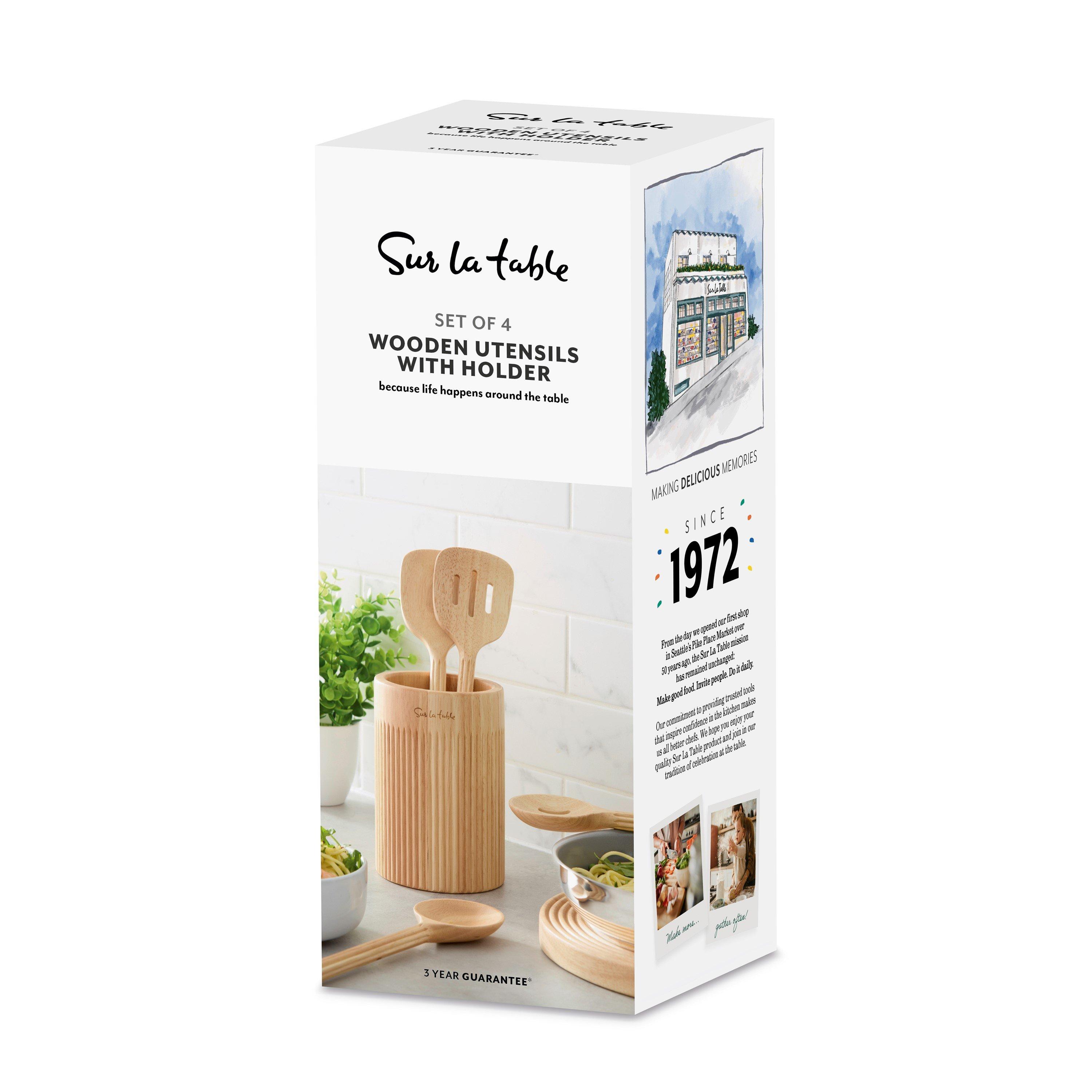 Natural Wood - SURLATABLE - Set of 4 Wooden Utensils with Holder - 9