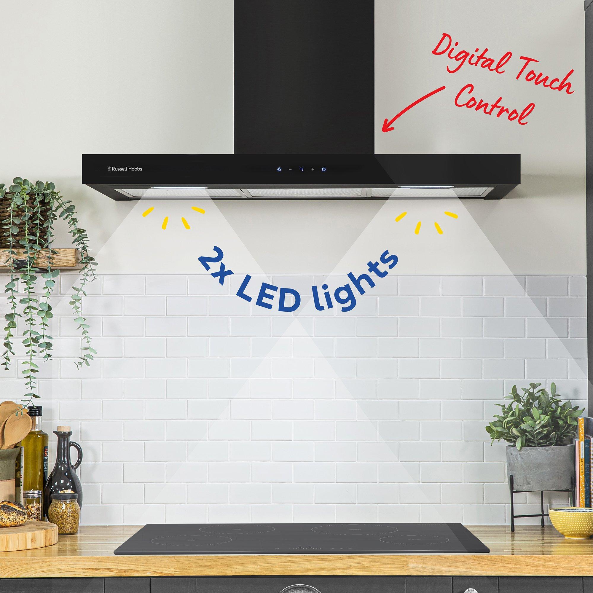 Black - Russell Hobbs - RHGCH903B 90cm T-Shaped Cooker Hood in Black - 6