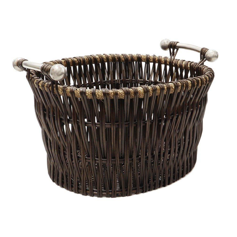 Brown - JVL - Oval Vertical Weave Log Basket with Handles - 1