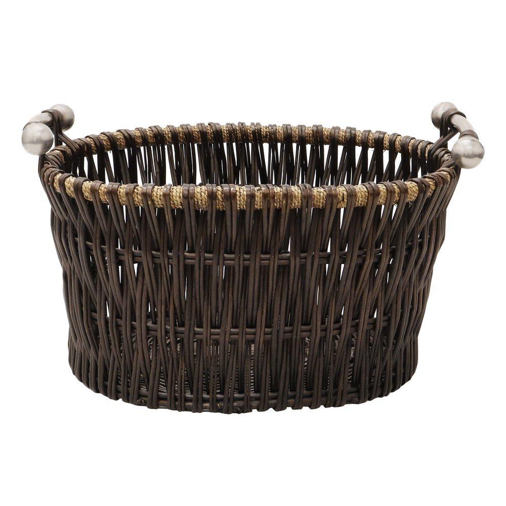 Brown - JVL - Oval Vertical Weave Log Basket with Handles - 2