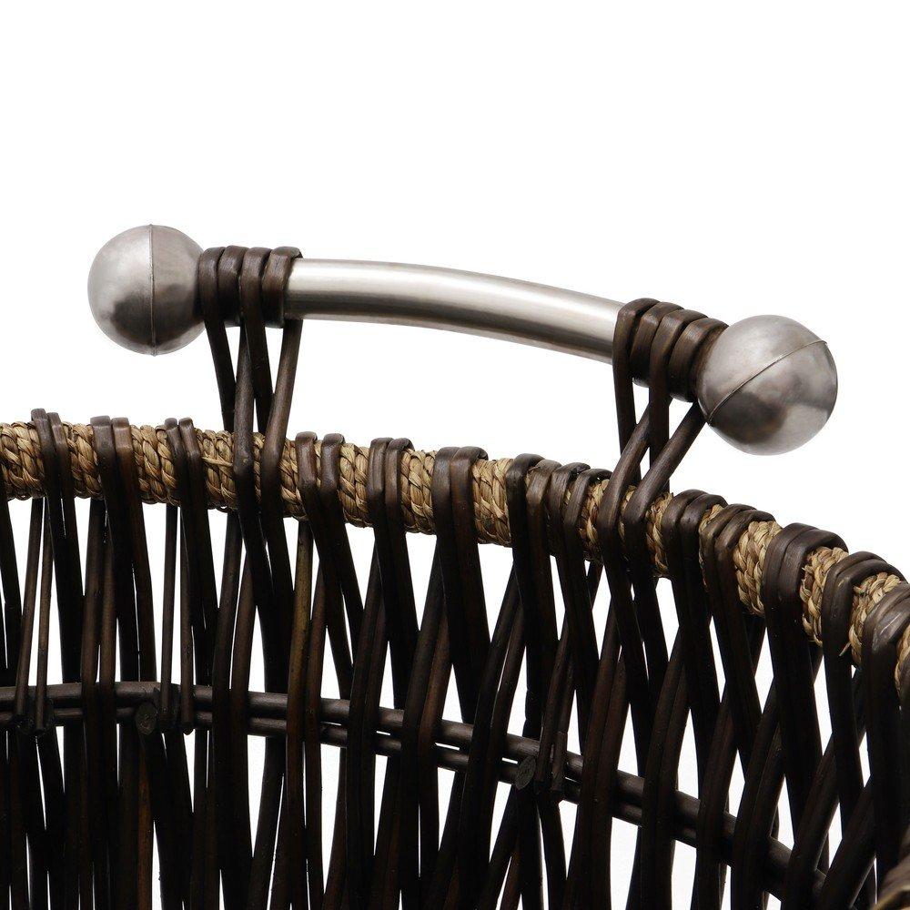 Brown - JVL - Oval Vertical Weave Log Basket with Handles - 3
