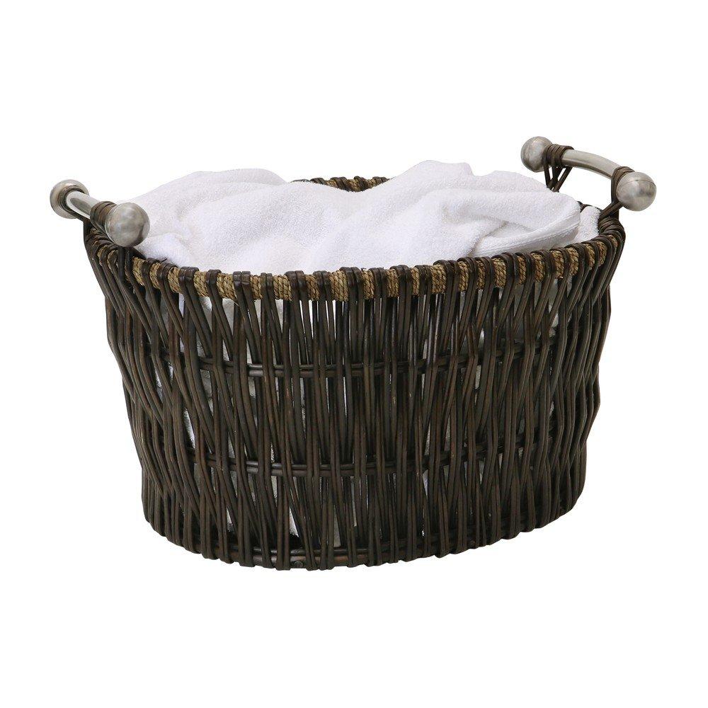 Brown - JVL - Oval Vertical Weave Log Basket with Handles - 6