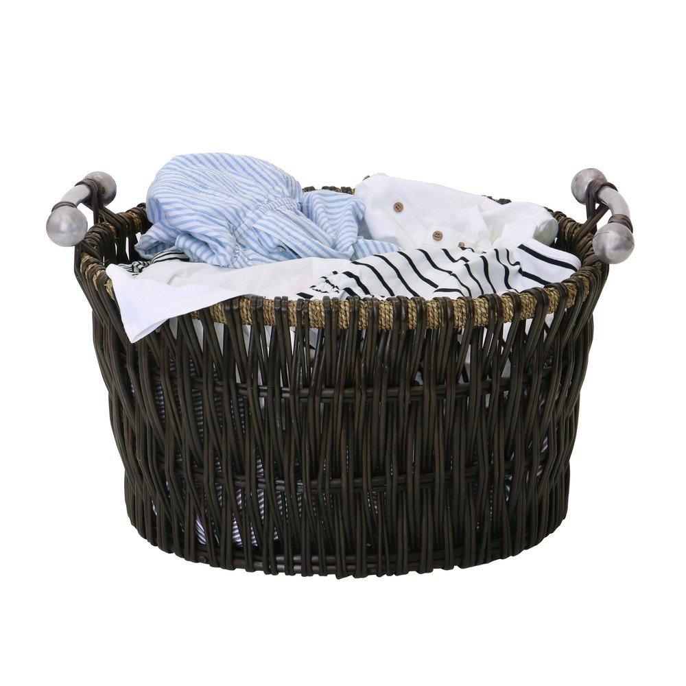 Brown - JVL - Oval Vertical Weave Log Basket with Handles - 7
