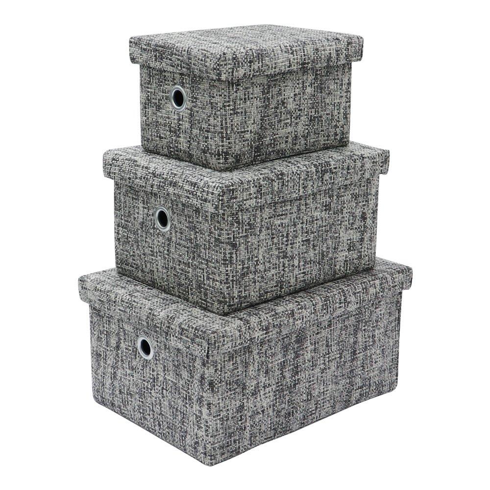 Grey - JVL - Urban Set of 3 Lidded Rectangular Storage Boxes - 1