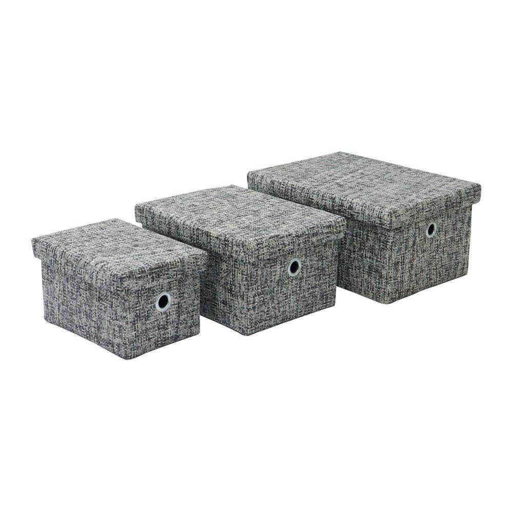Grey - JVL - Urban Set of 3 Lidded Rectangular Storage Boxes - 2