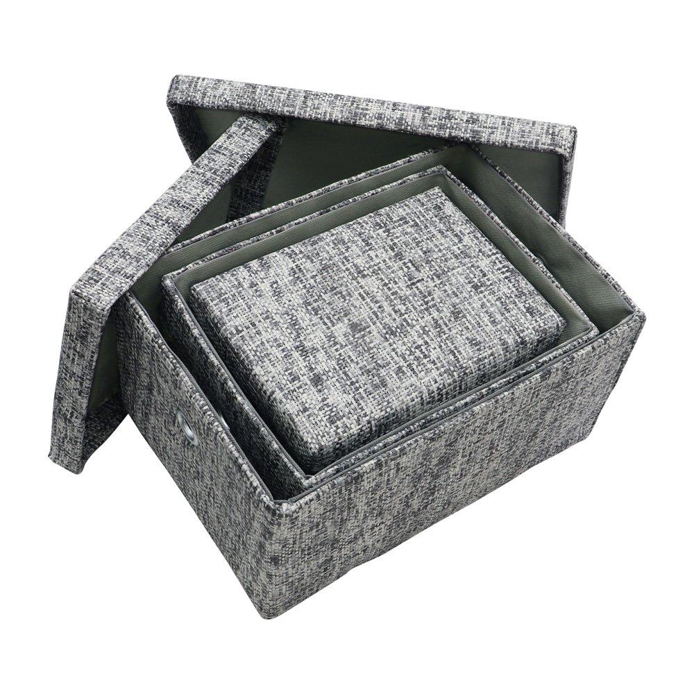Grey - JVL - Urban Set of 3 Lidded Rectangular Storage Boxes - 6