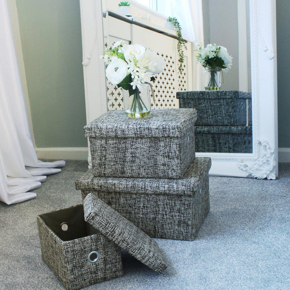 Grey - JVL - Urban Set of 3 Lidded Rectangular Storage Boxes - 8