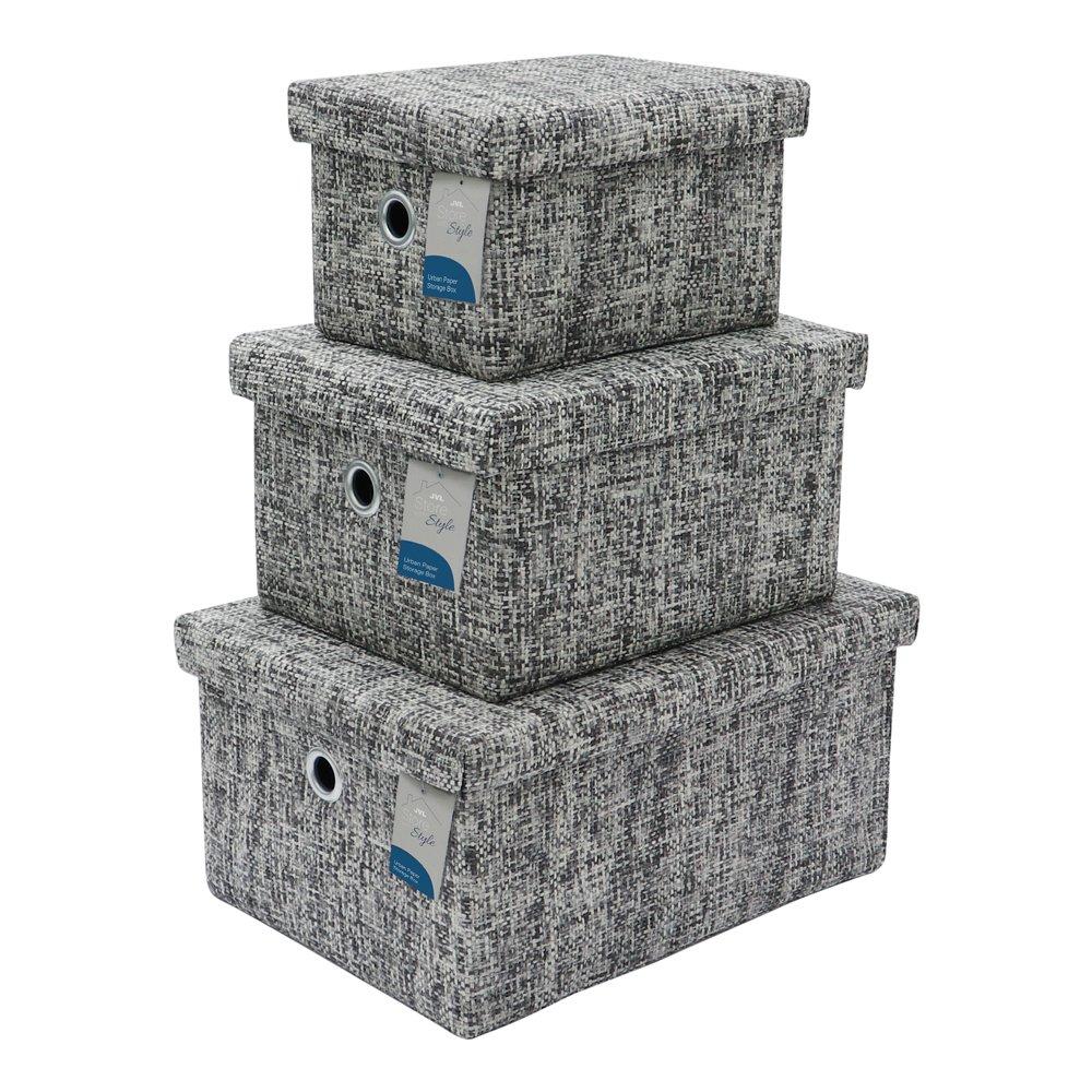 Grey - JVL - Urban Set of 3 Lidded Rectangular Storage Boxes - 9