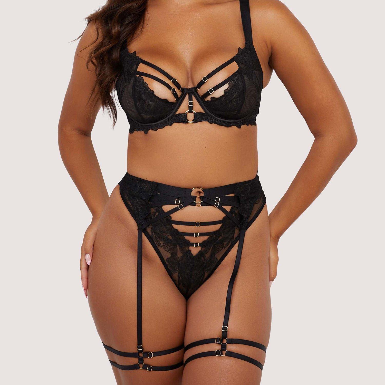 Black - Playful Promises - Eleanor Black Strappy Embroidery Thigh Harness - 3