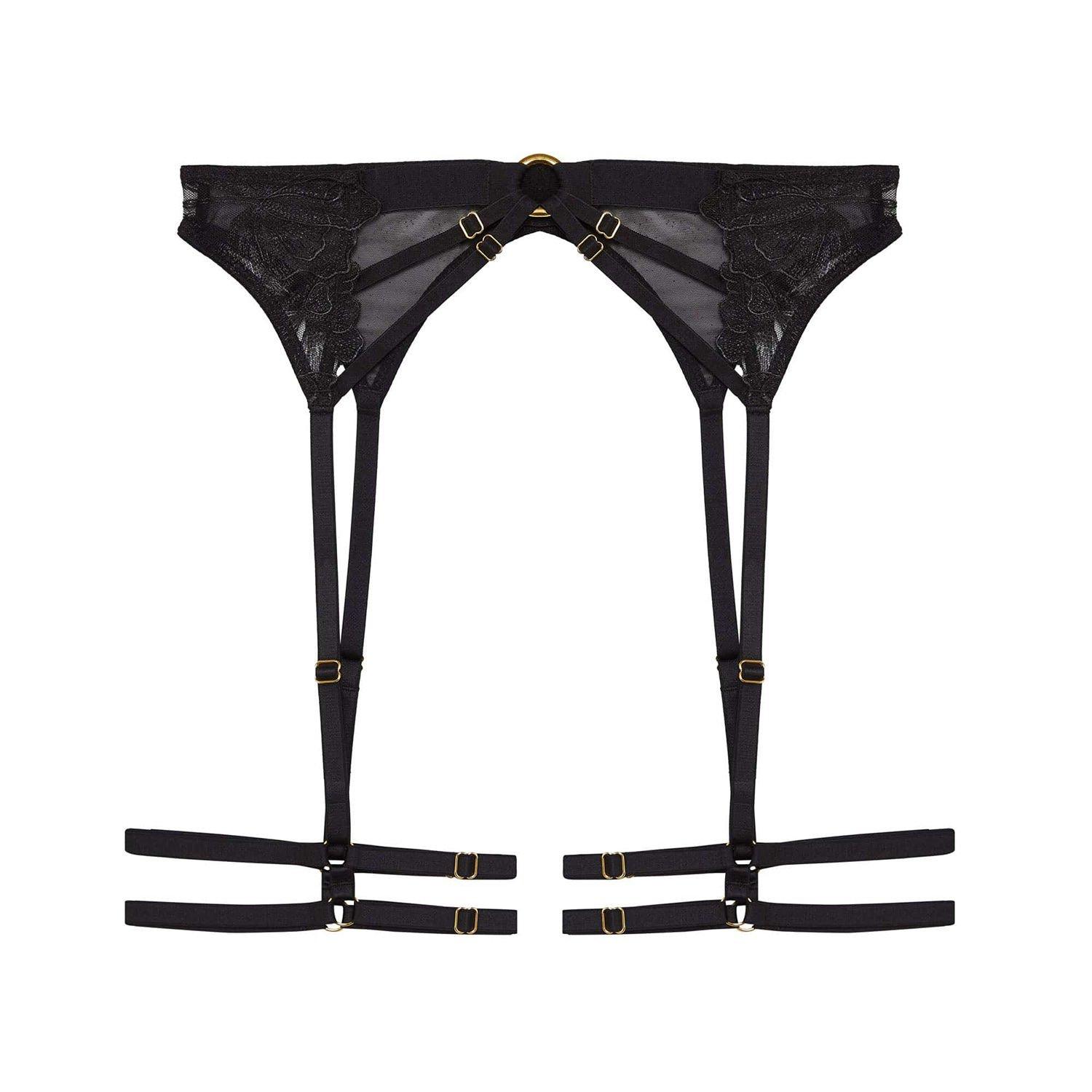 Black - Playful Promises - Eleanor Black Strappy Embroidery Thigh Harness - 4