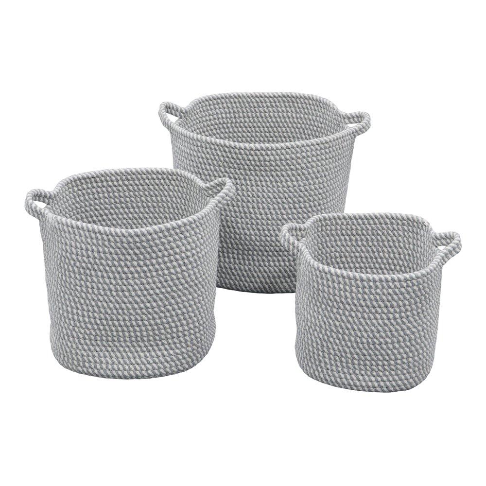 Grey - JVL - Edison Set of 3 Cotton Rope Storage Baskets - 1