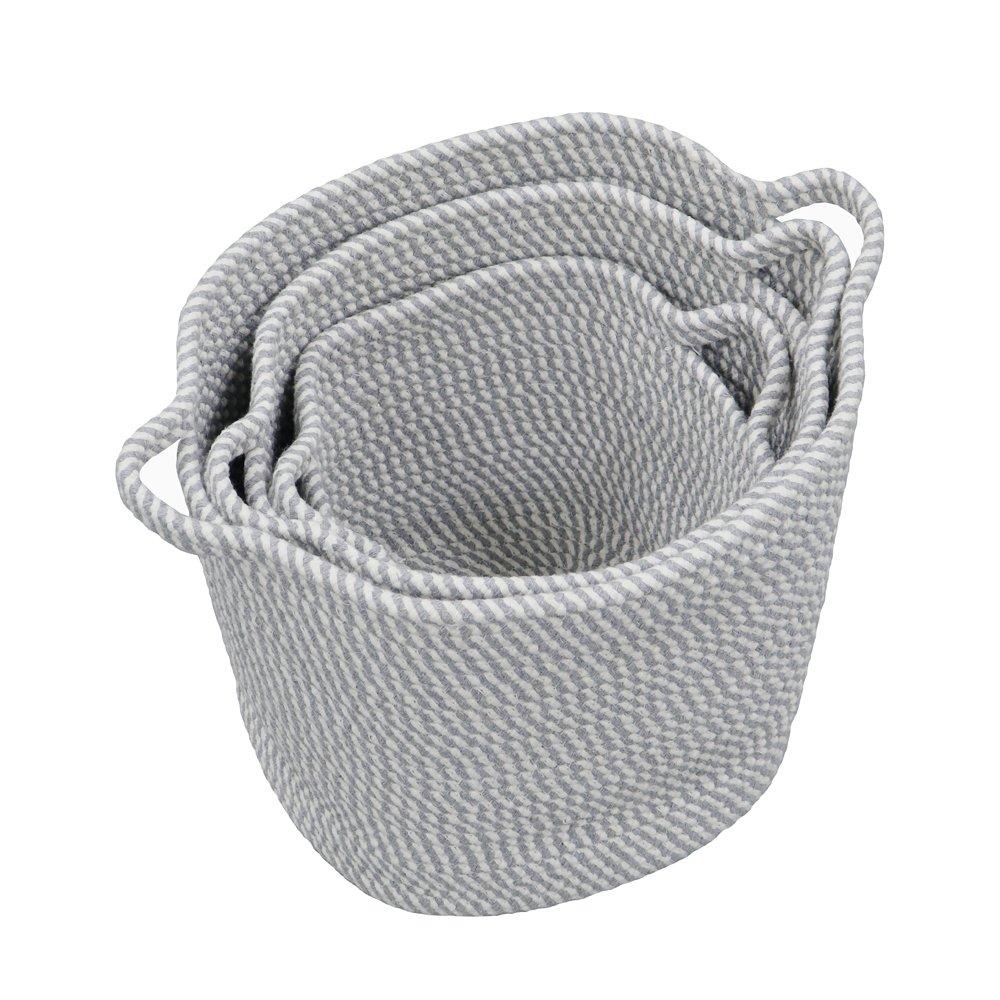 Grey - JVL - Edison Set of 3 Cotton Rope Storage Baskets - 3