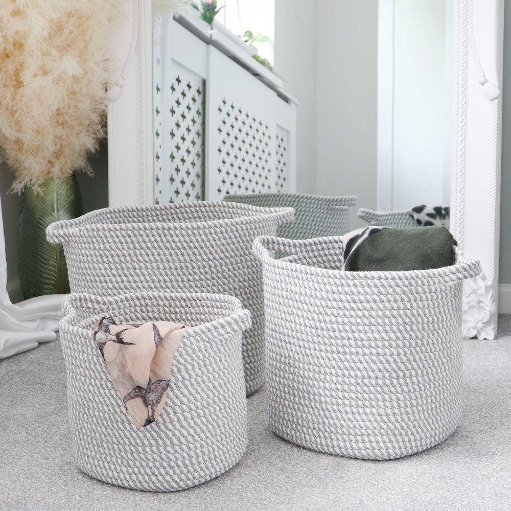 Grey - JVL - Edison Set of 3 Cotton Rope Storage Baskets - 6