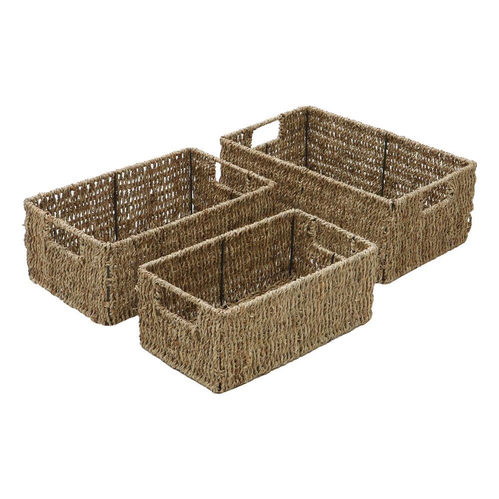 Jvl  Seagrass Set Of 3 Rectangular Storage Baskets - Natural 
