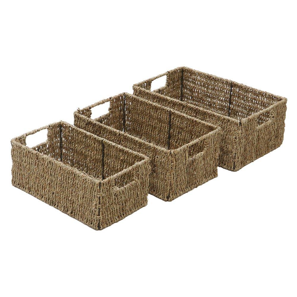 Natural - JVL - Seagrass Set Of 3 Rectangular Storage Baskets - 2