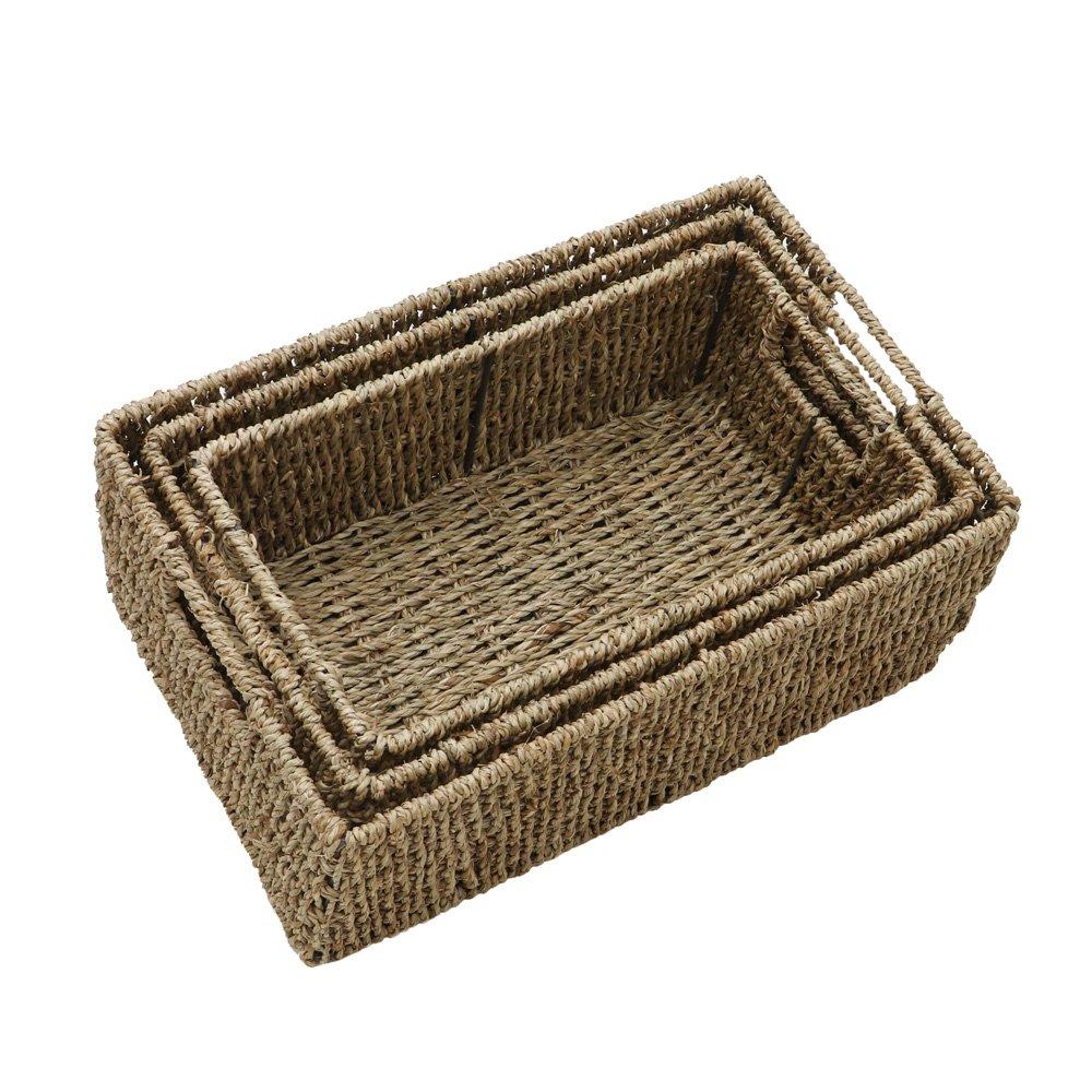 Natural - JVL - Seagrass Set Of 3 Rectangular Storage Baskets - 5