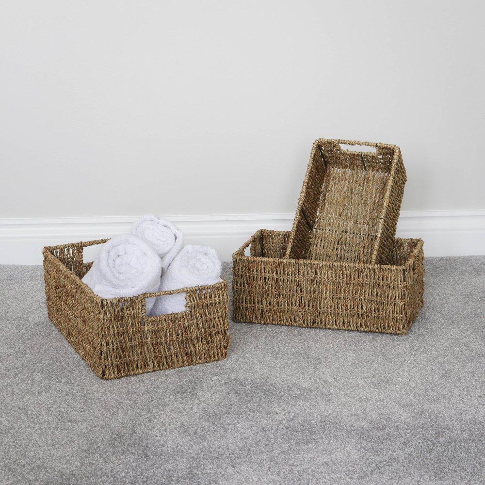 Natural - JVL - Seagrass Set Of 3 Rectangular Storage Baskets - 7