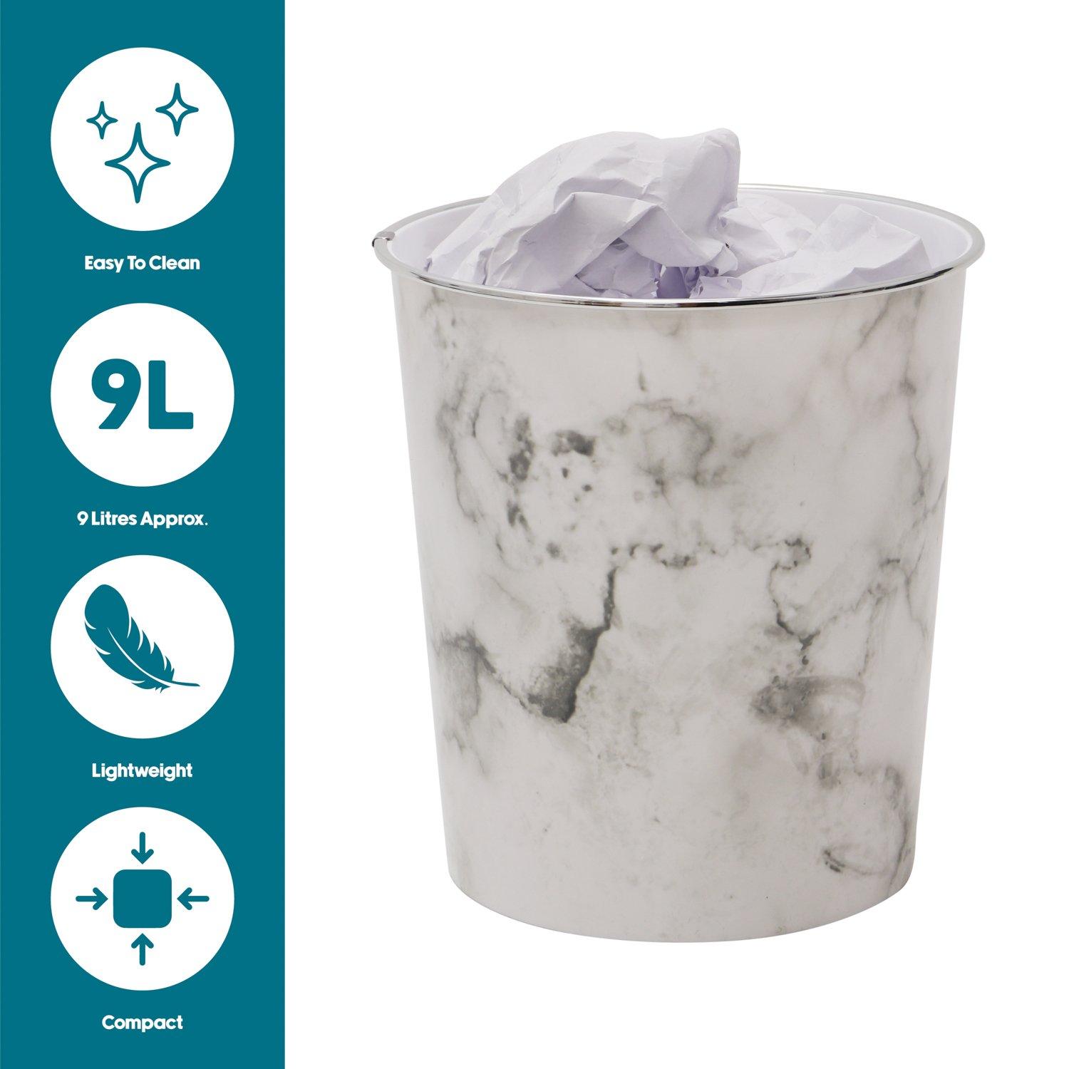 Grey - JVL - Marble Plastic Waste Paper Bin Twin Pack - 5