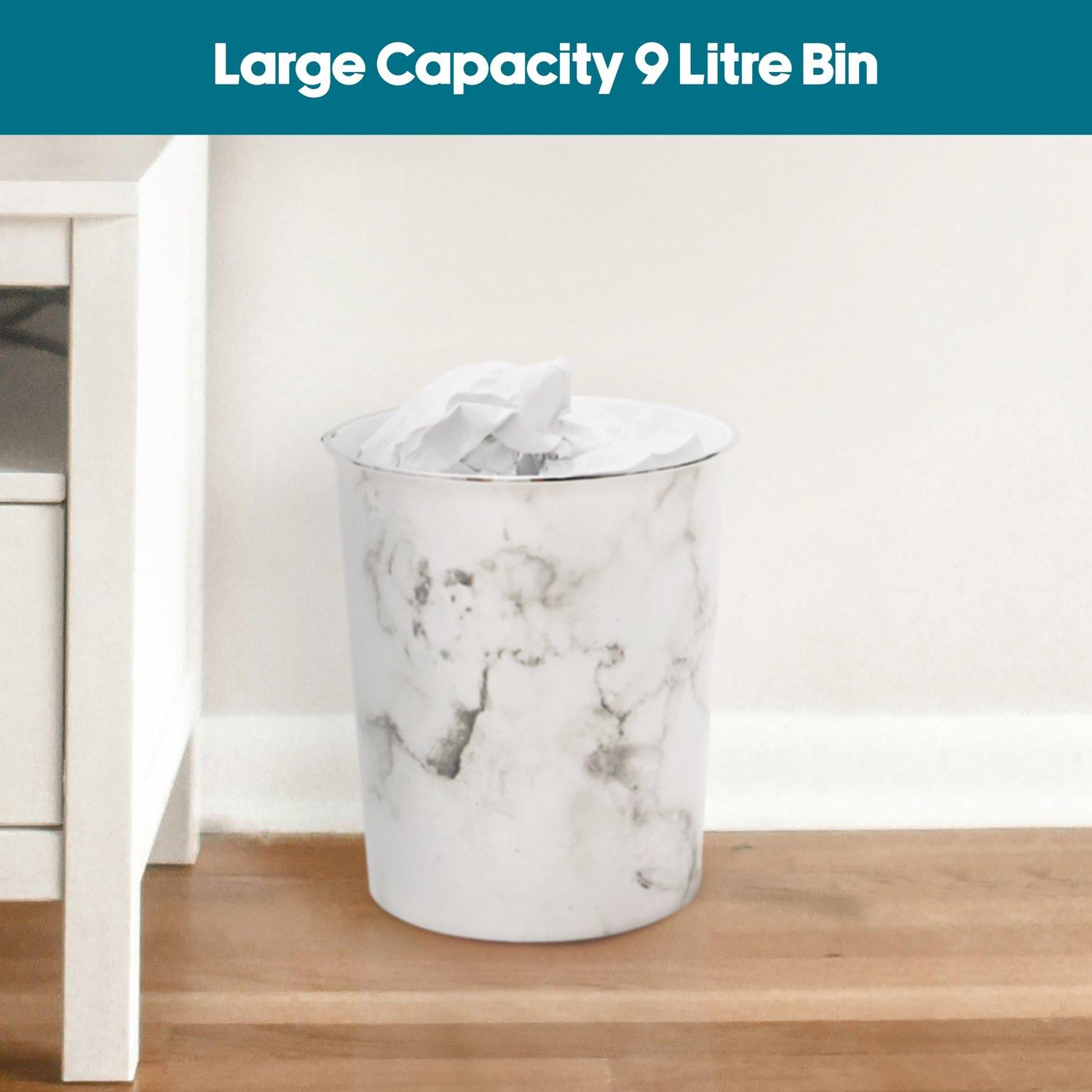 Grey - JVL - Marble Plastic Waste Paper Bin Twin Pack - 6