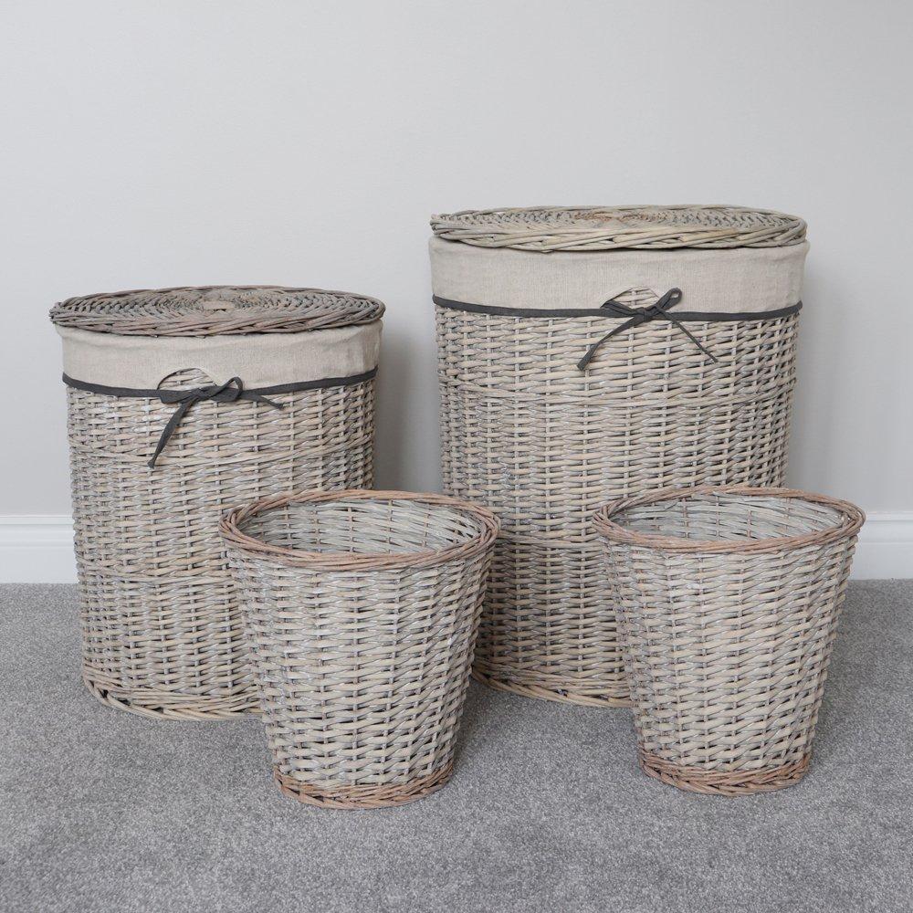 Grey - JVL - Arianna Set of 4 Round Willow Basket - 15