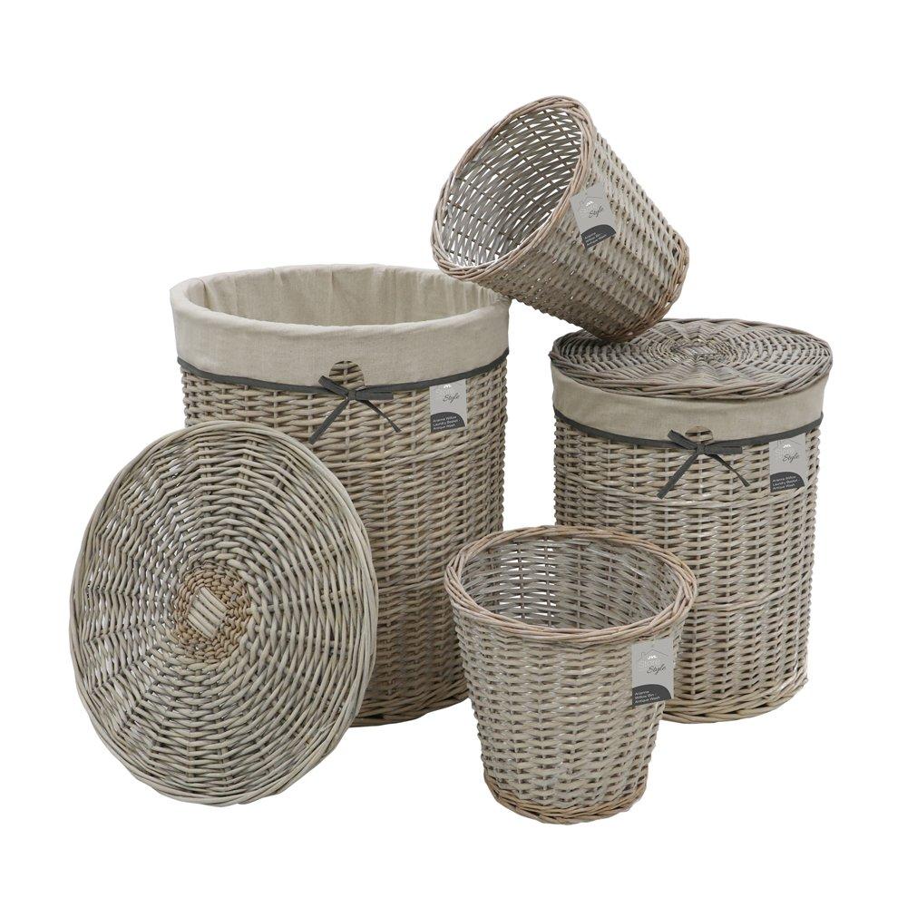 Grey - JVL - Arianna Set of 4 Round Willow Basket - 6