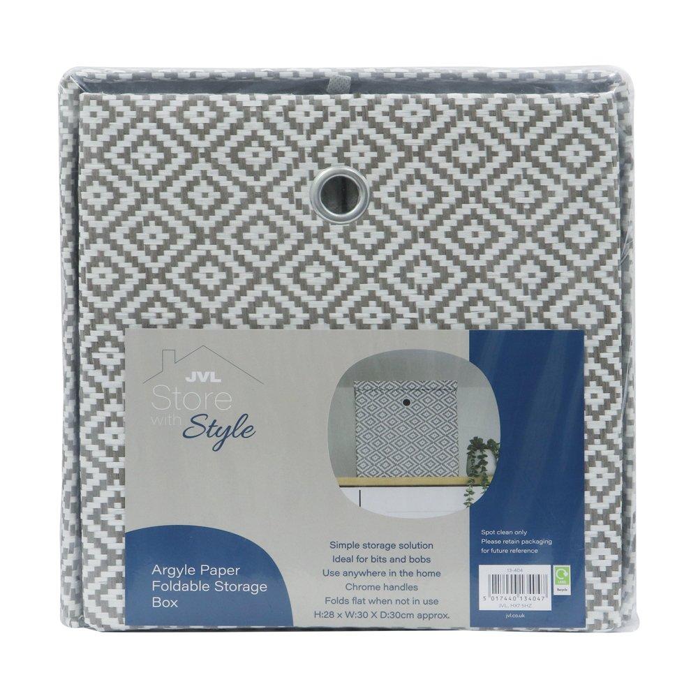 Grey - JVL - Argyle Foldable Paper Storage Box - 7