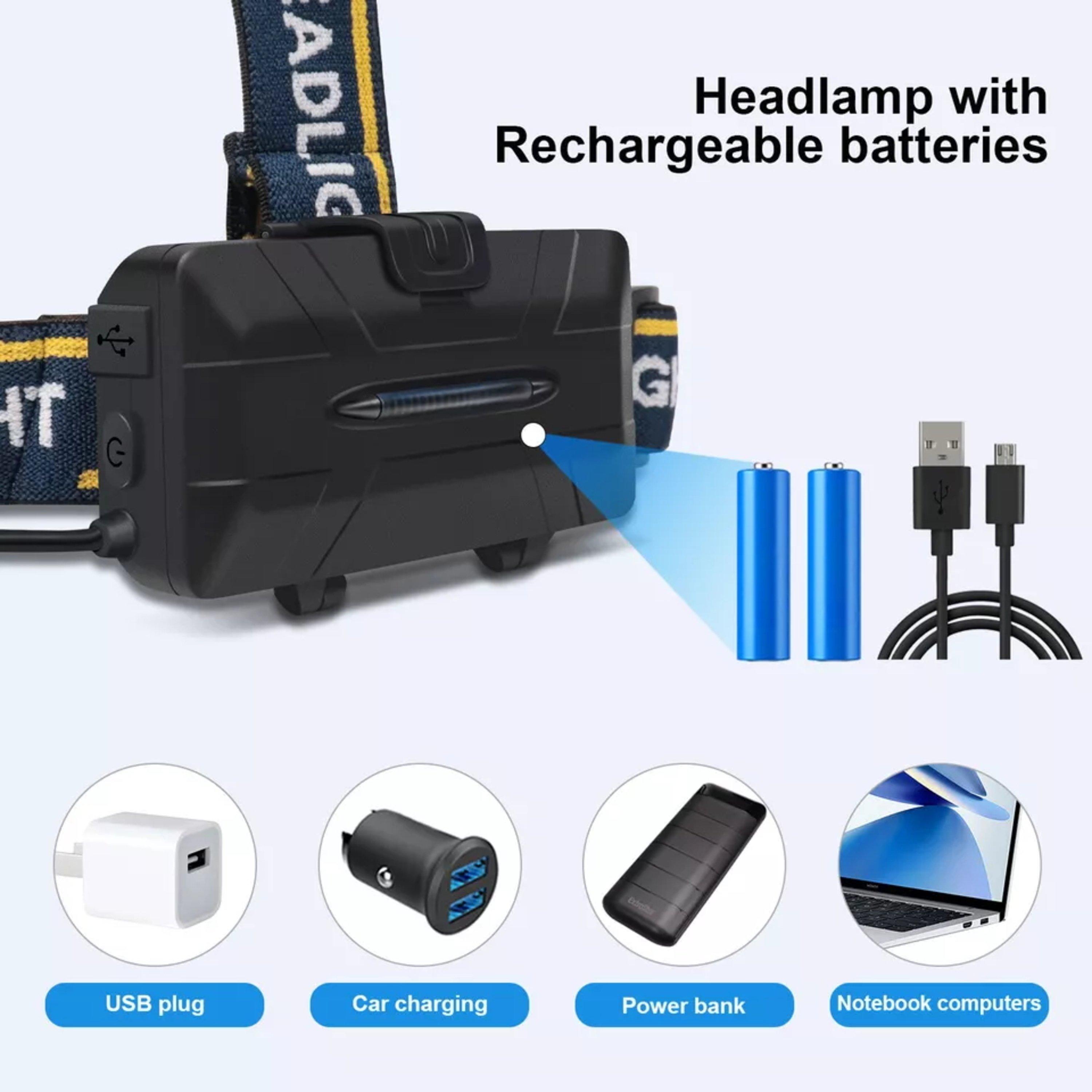 Navy And Yellow - Breeins - 2pcs LED Head Torch Headlight with 8 Modes - 6