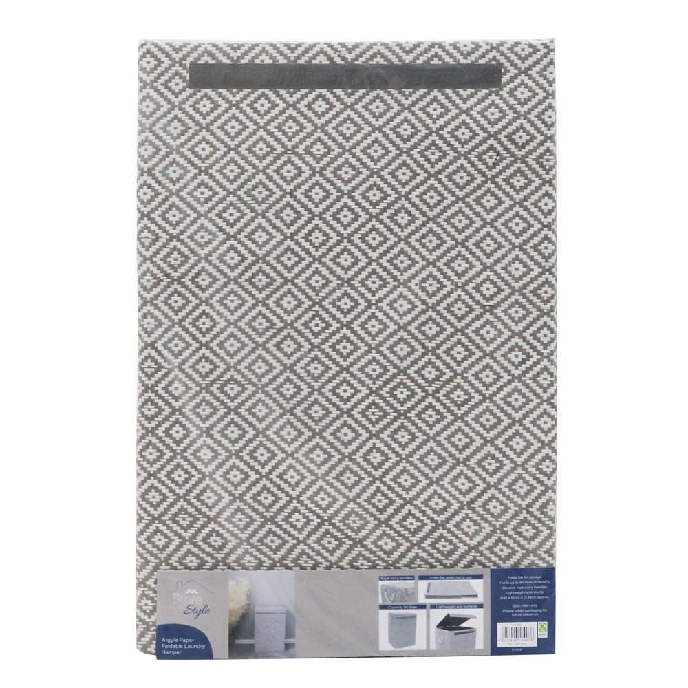 Grey - JVL - Argyle Foldable Paper Laundry Hamper - 7