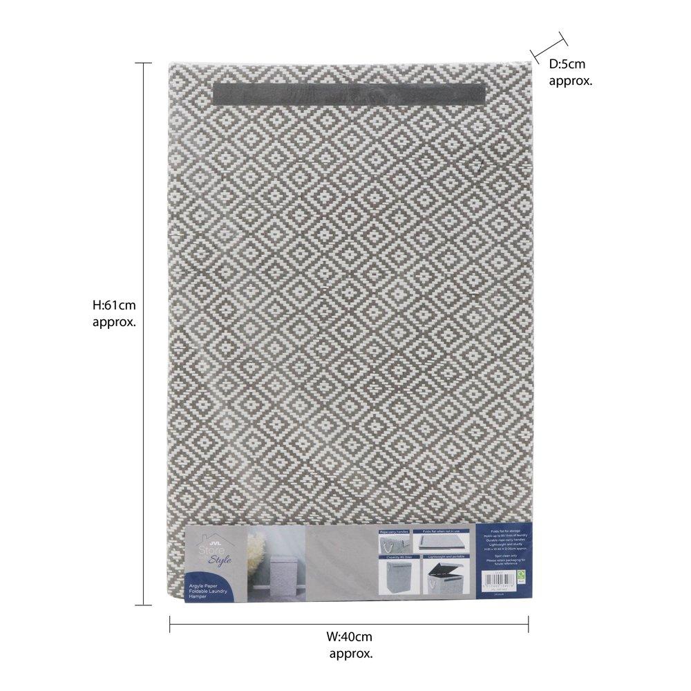 Grey - JVL - Argyle Foldable Paper Laundry Hamper - 9