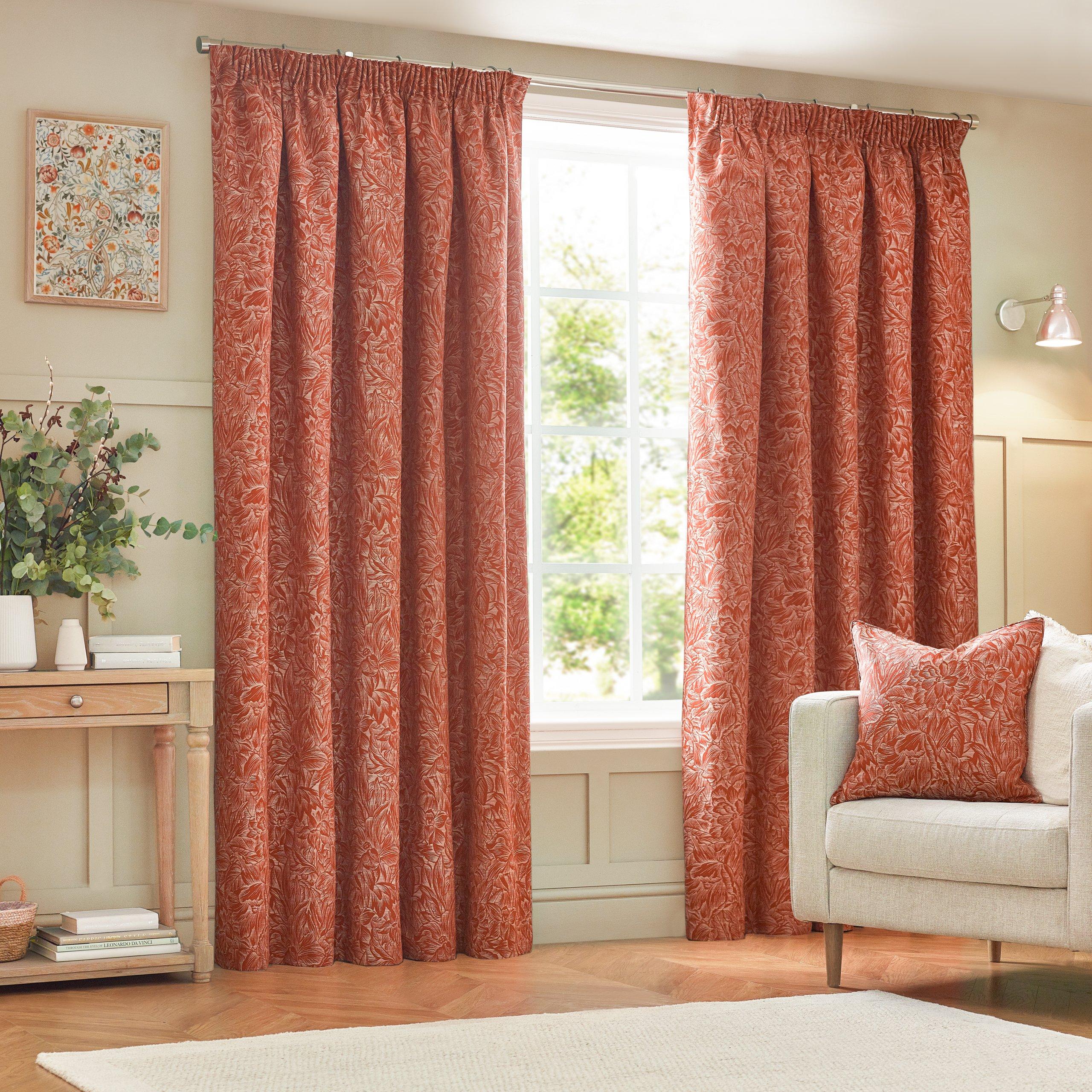 Wylder  Grantley Jacquard Pencil Pleat Curtains - Brick - 168 x 137c