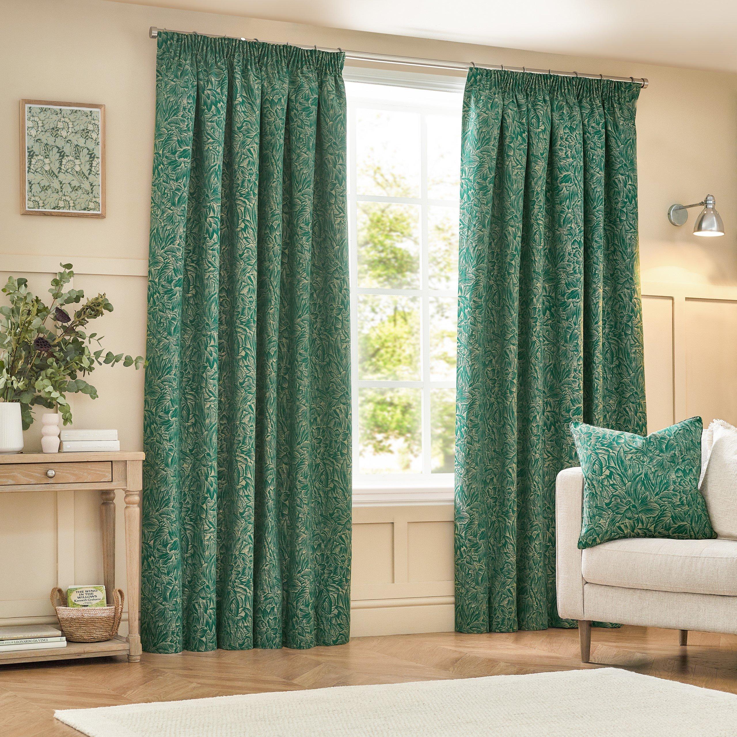 Wylder  Grantley Jacquard Pencil Pleat Curtains - Emerald - 168 x 229c